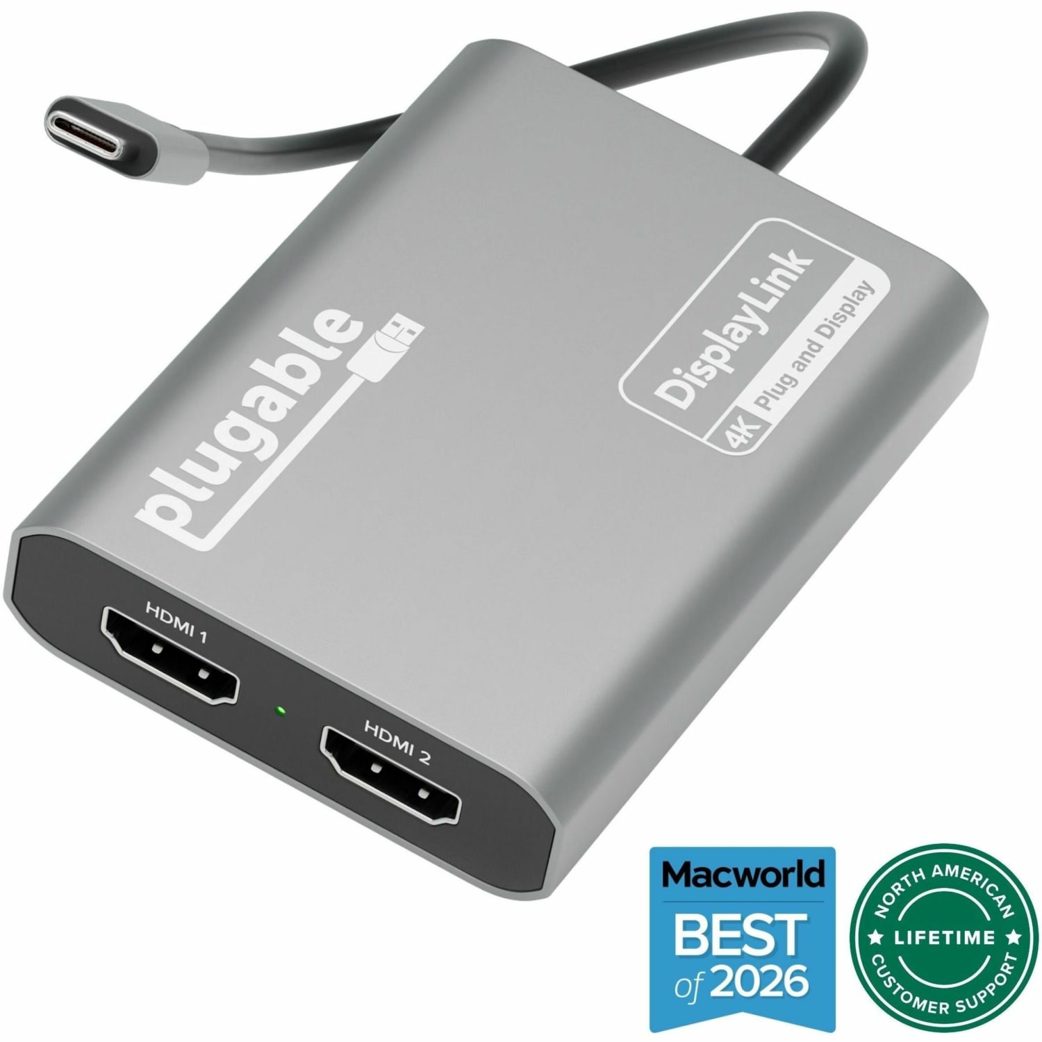 Plugable USB C to HDMI Adapter, Dual Monitor 4K 60Hz  - USBC6950M