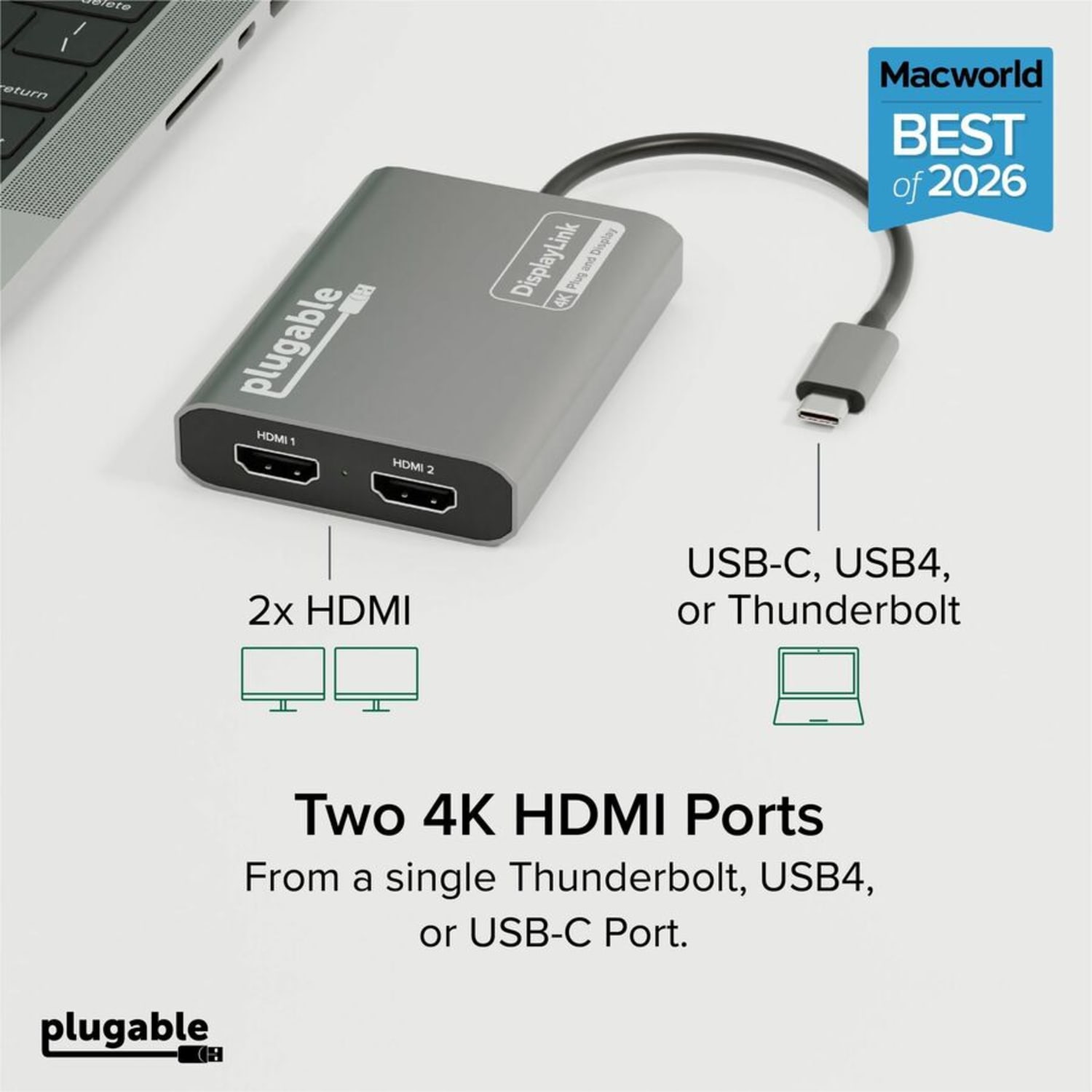 Plugable USB C to HDMI Adapter, Dual Monitor 4K 60Hz  - USBC6950M - Image 3