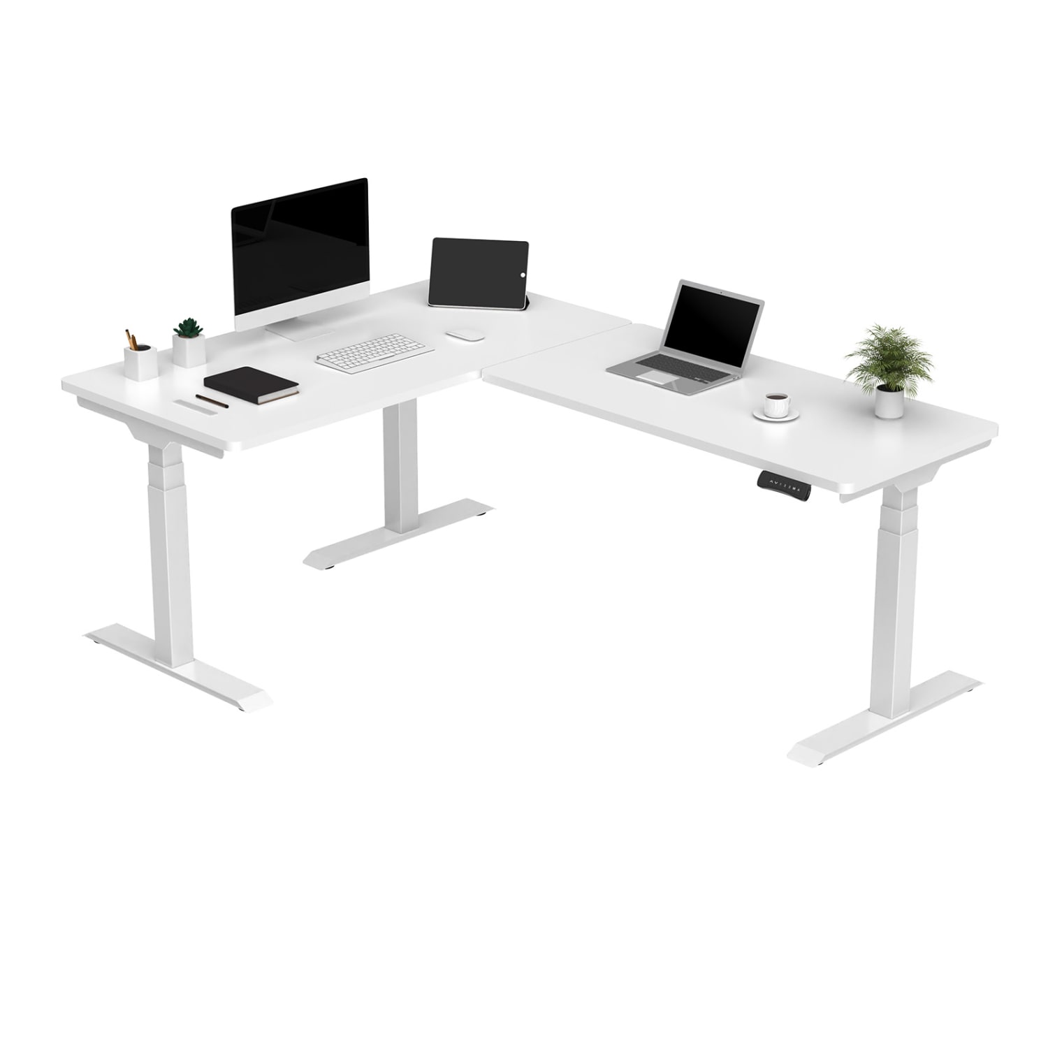 FlexiSpot E7L 76inW L-Shaped Electric Height-Adjustable Standing Desk, White - Image 3