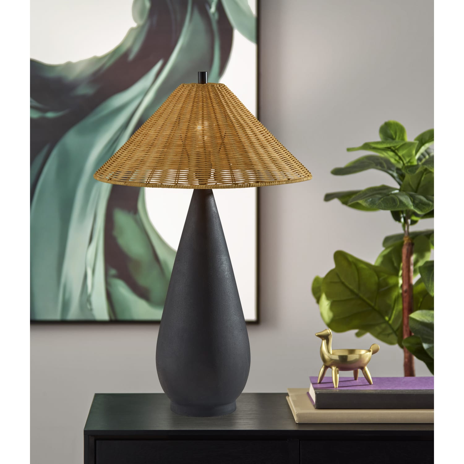Adesso Lorelei Table Lamp, Black/Brown Rattan Shade - Image 5