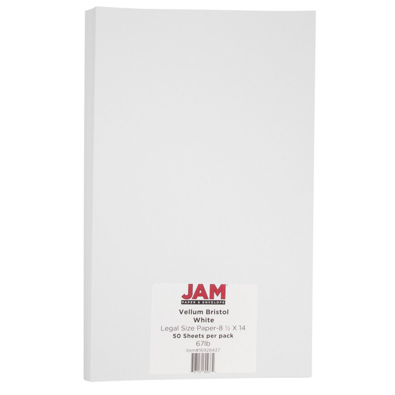 JAM Paper Vellum Bristol Card Stock, White, Legal (8.5in x 14in), 67 Lb, Pack Of 50