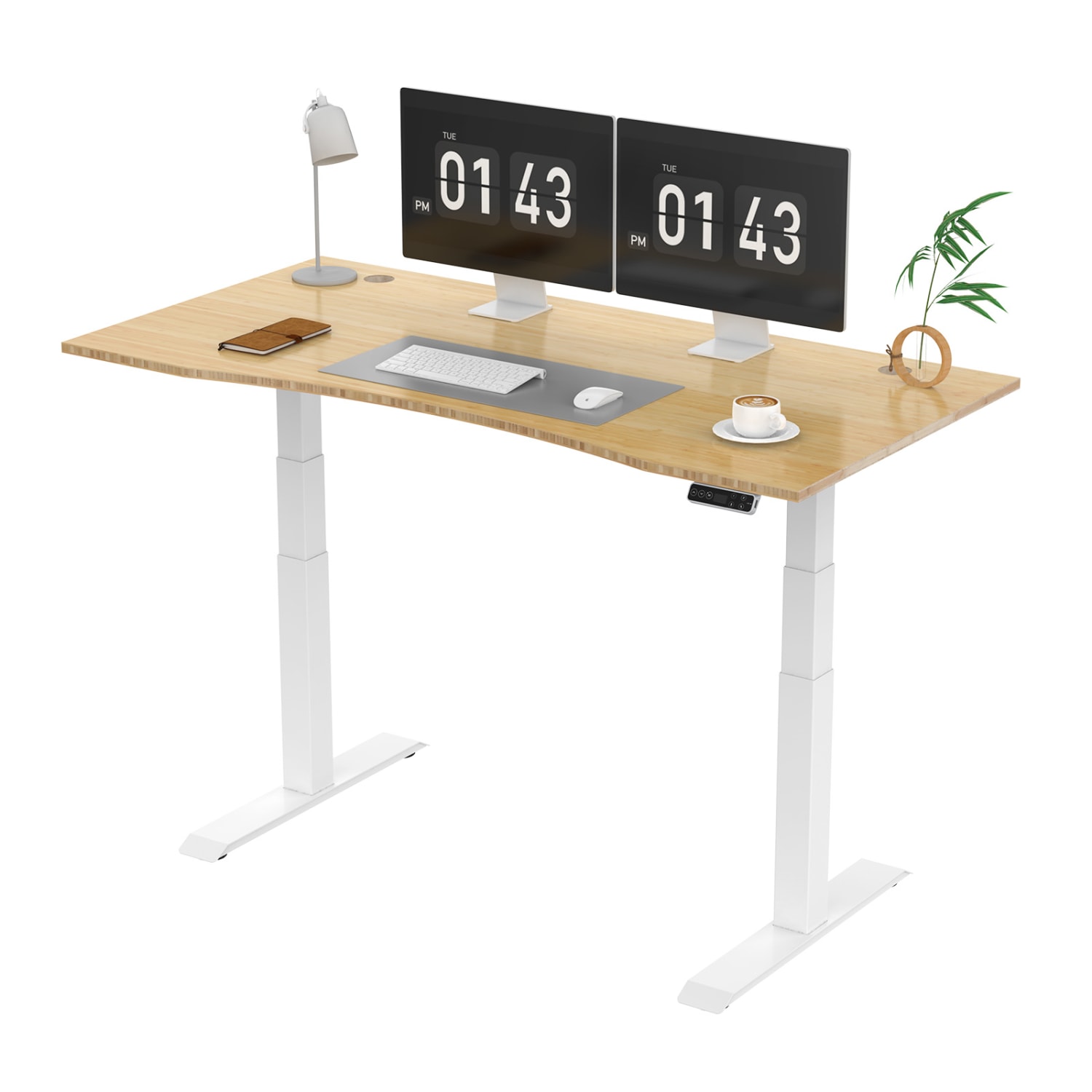 FlexiSpot E7 Electric 60inW Height-Adjustable Standing Desk, Bamboo/White - Image 4
