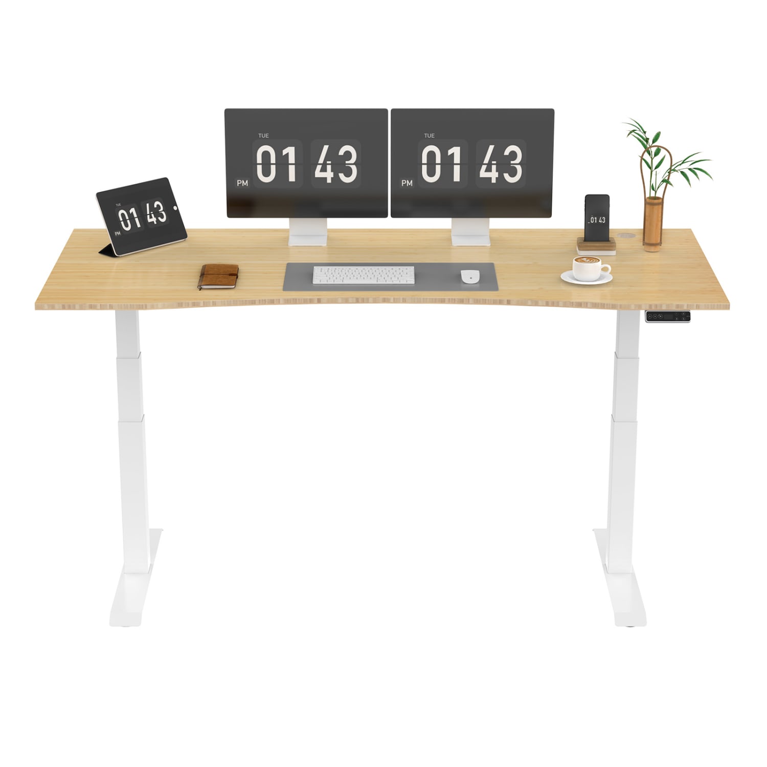 FlexiSpot E7 Electric 72inW Height-Adjustable Standing Desk, Bamboo/White - Image 3