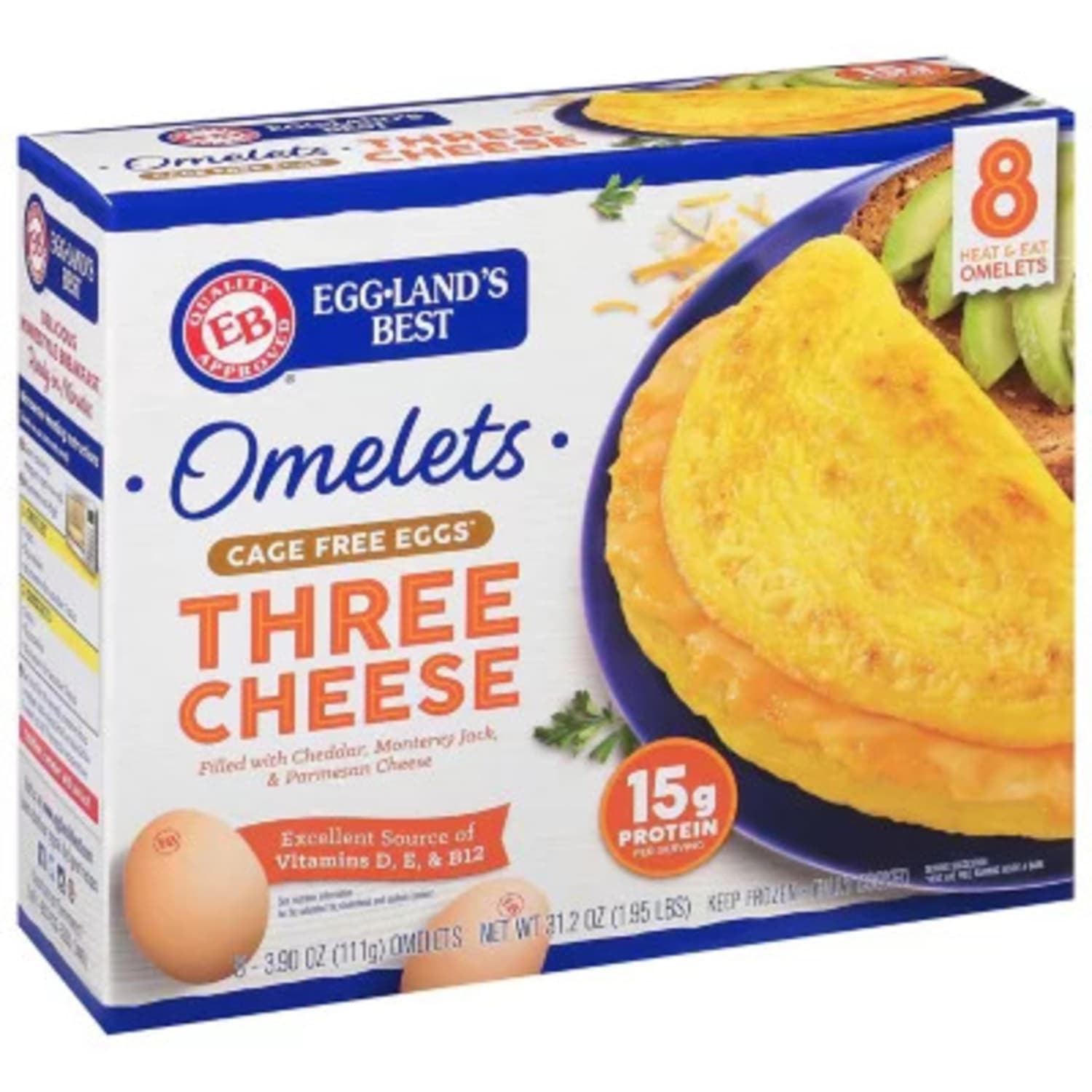 Egglands Best 3 Cheese Cage-Free Omelets, 3.9 Oz, Pack Of 8 Omelets