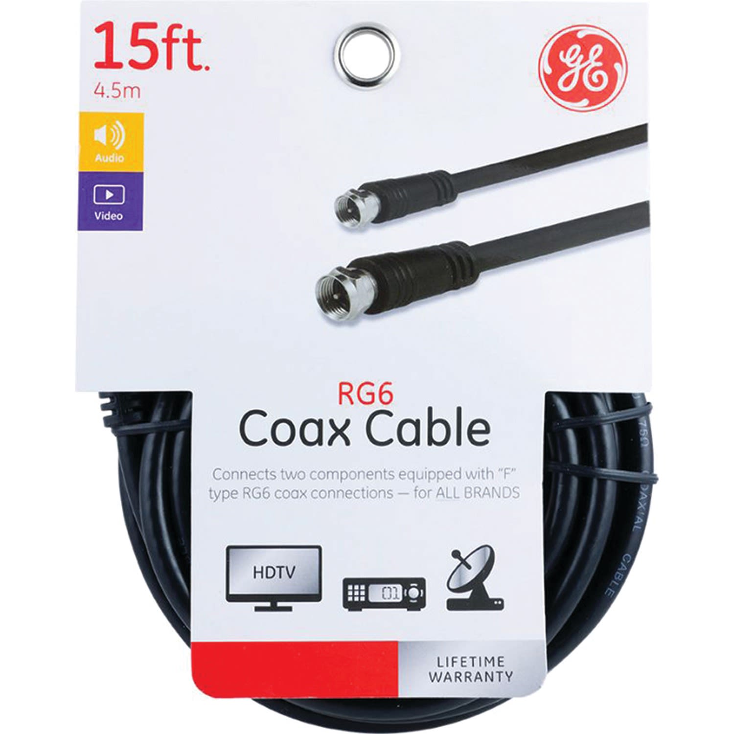 GE Coaxial Cable, 15', Black, RG6 - Image 3