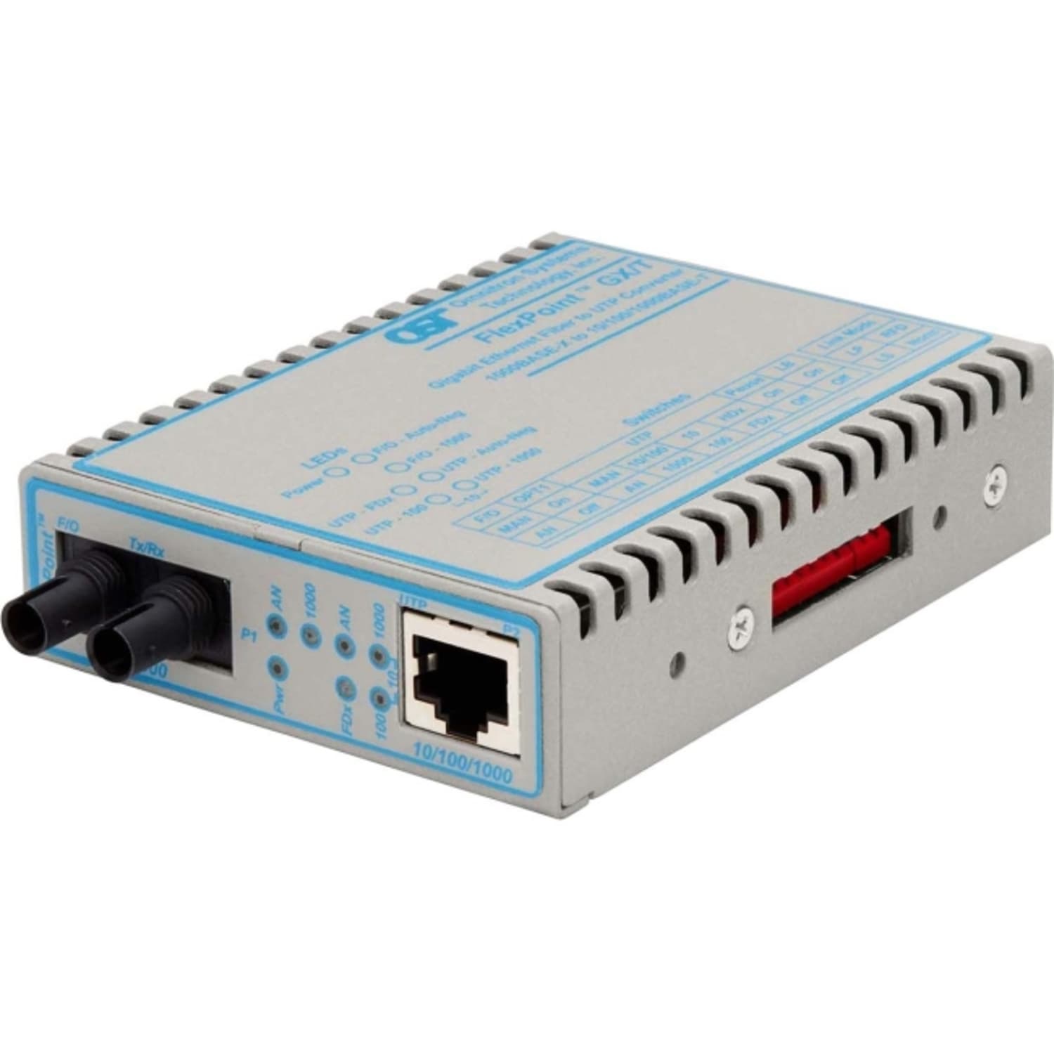 Omnitron FlexPoint 10/100/1000 Gigabit Ethernet Fiber Media Converter RJ45 ST Single-Mode 12km - 1x 10/100/1000BASE-T; 1x 1000BASE-LX - 4707-0 - Image 3