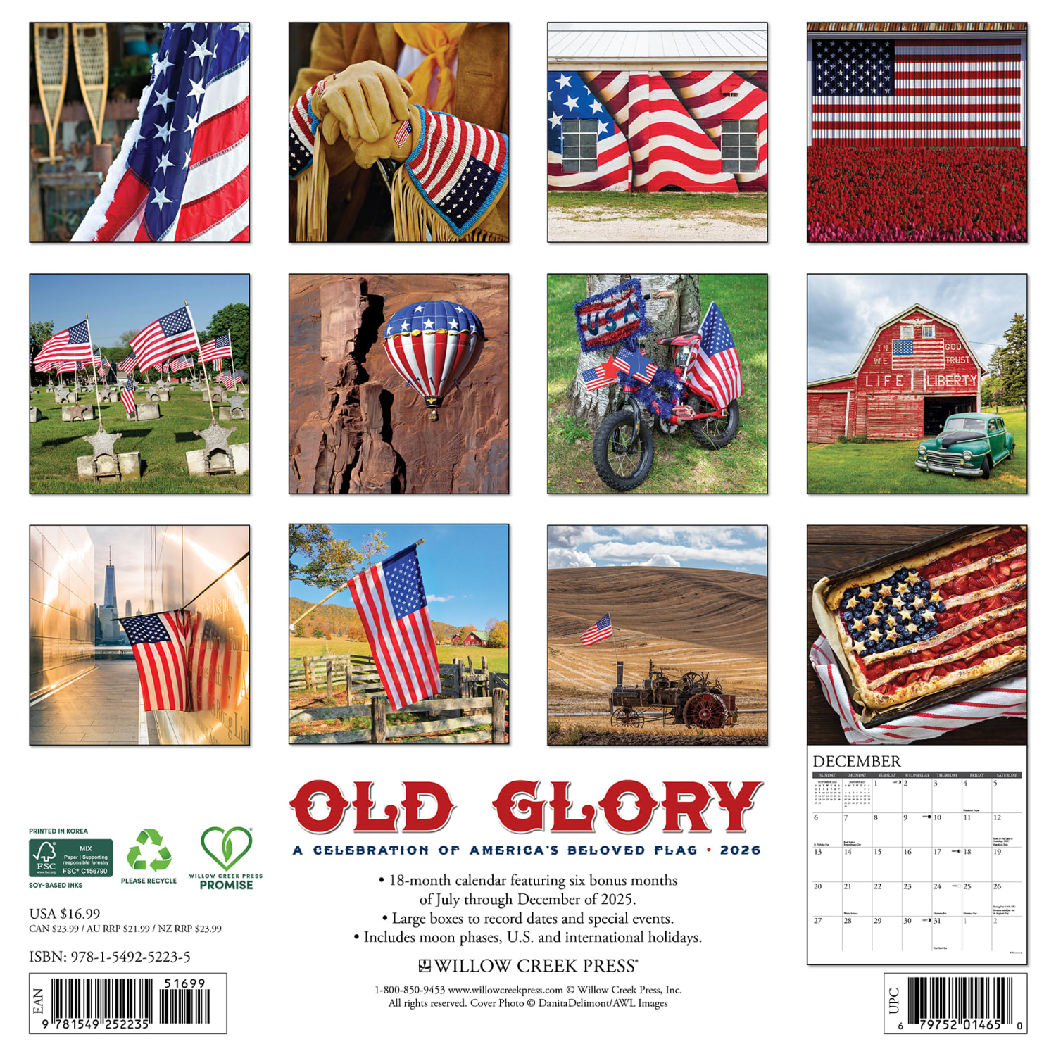 2026 Willow Creek Press Art & Design Monthly Wall Calendar, 12in x 12in, Old Glory, January To December, 52235 - Image 6