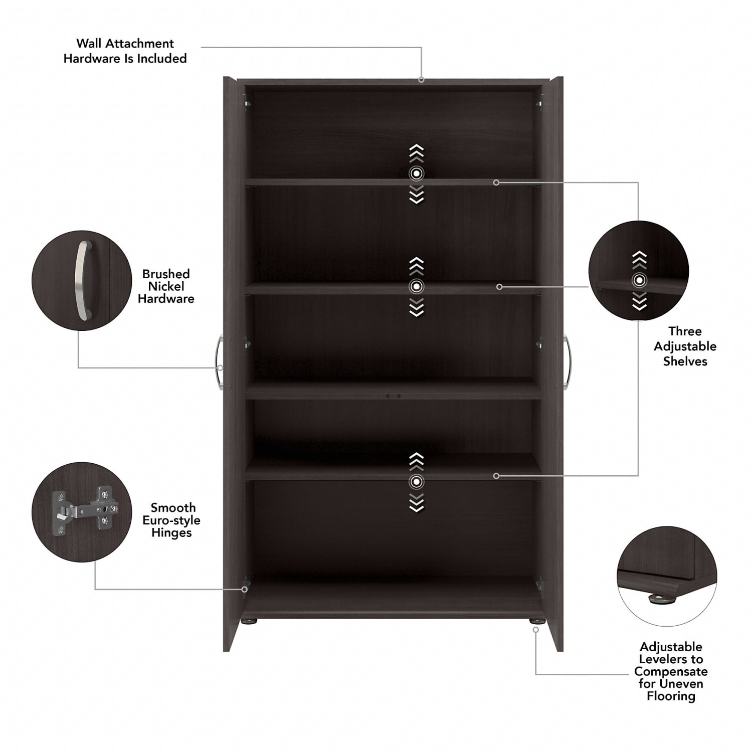 Bush Business Furniture Universal Tall Storage Cabinet With Doors And Shelves, Storm Gray, Standard Delivery - Image 4