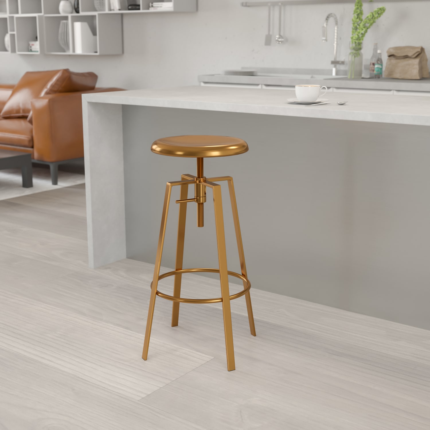 Flash Furniture Toledo Industrial Style Barstool with Swivel Lift Adjustable Height Seat, Gold