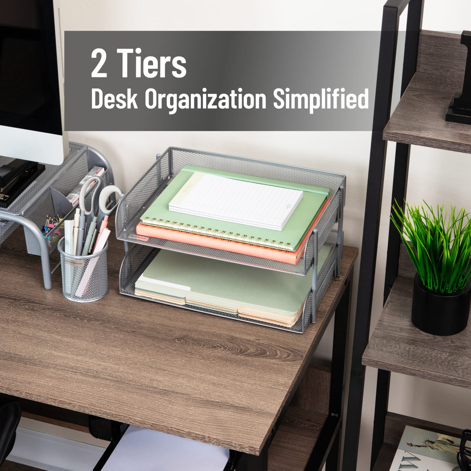 Mind Reader Stackable Desktop Organizer Paper Tray, 7-1/4inH x 10inW x 13-1/2inD, Silver, Set Of 2 Trays - Image 3