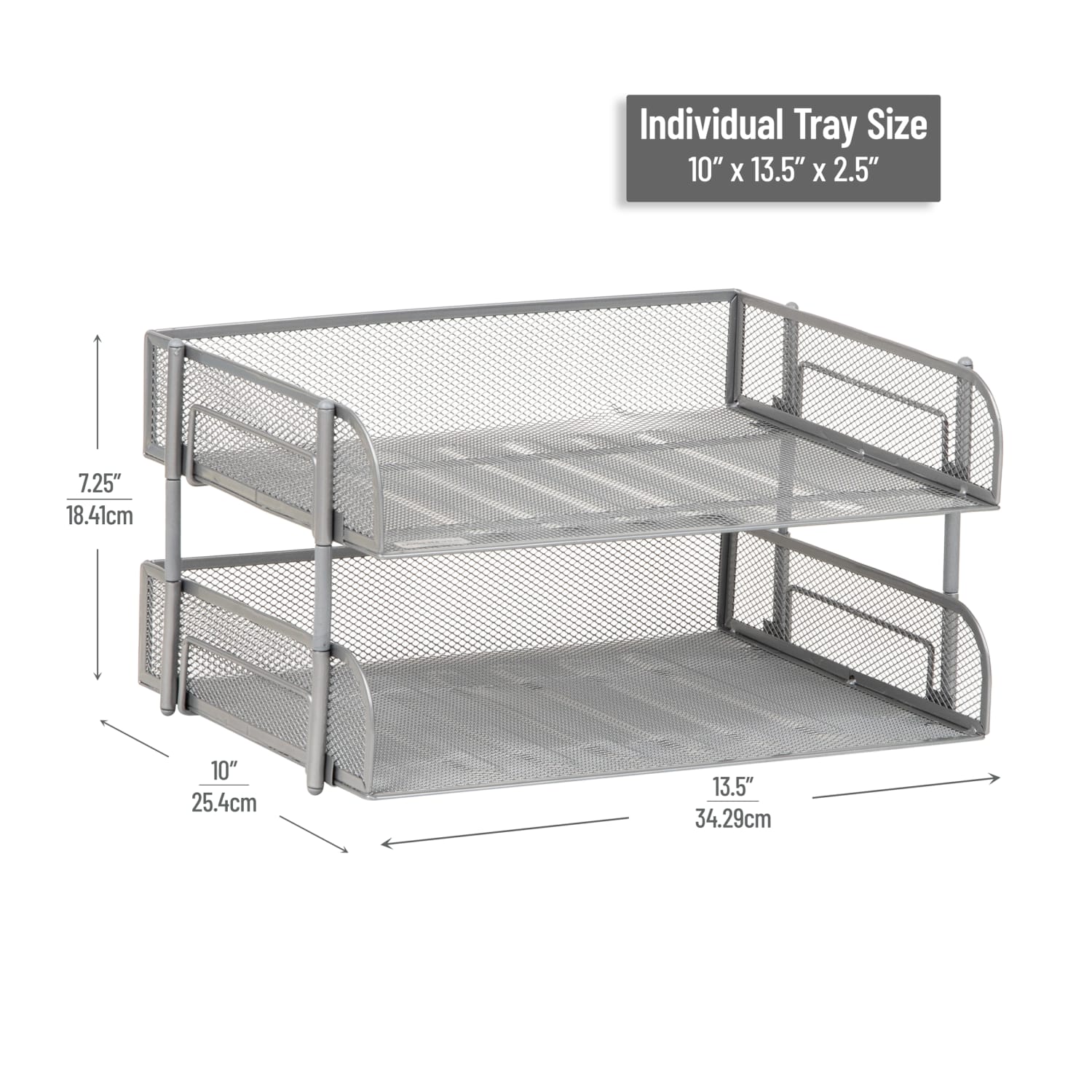 Mind Reader Stackable Desktop Organizer Paper Tray, 7-1/4inH x 10inW x 13-1/2inD, Silver, Set Of 2 Trays - Image 4