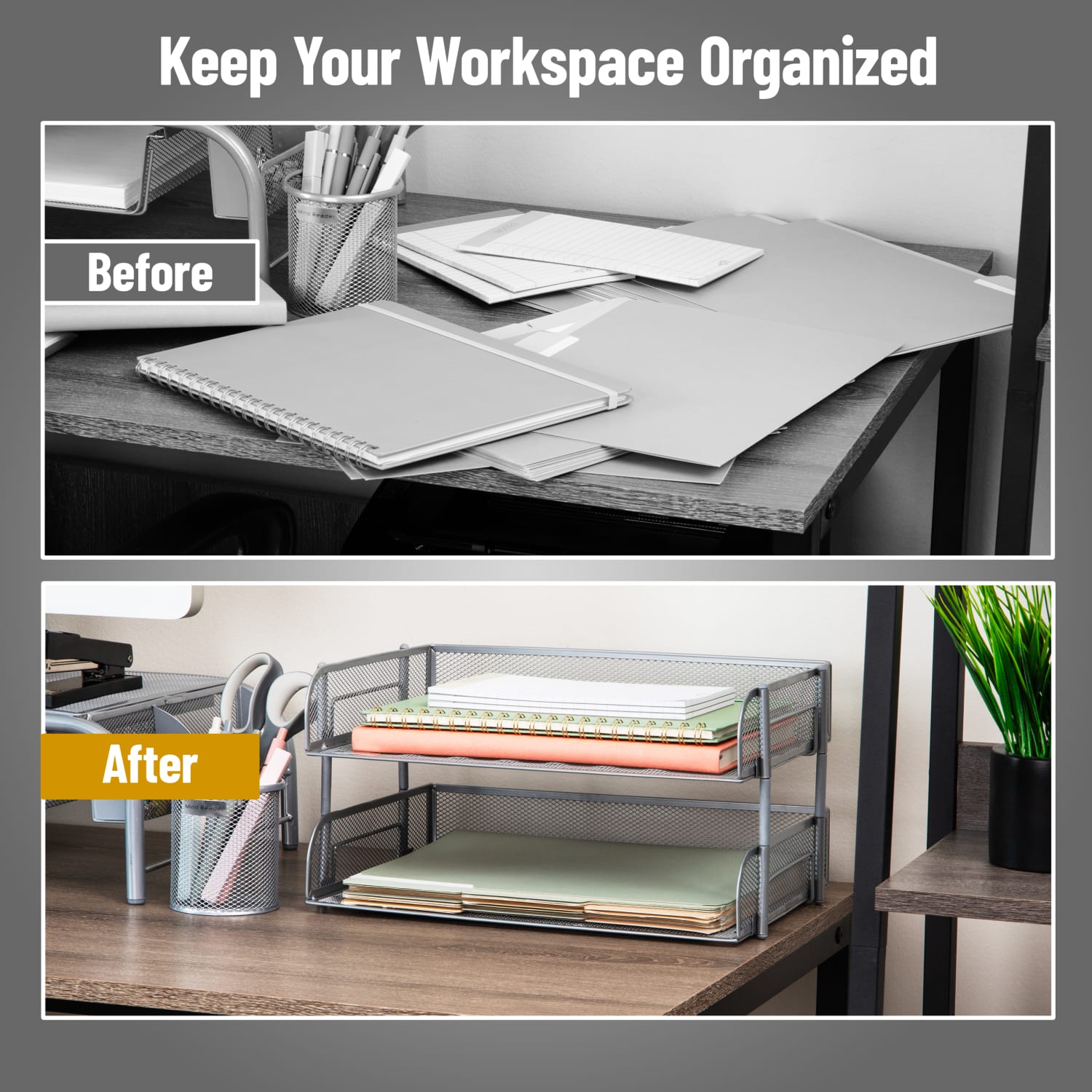 Mind Reader Stackable Desktop Organizer Paper Tray, 7-1/4inH x 10inW x 13-1/2inD, Silver, Set Of 2 Trays - Image 6