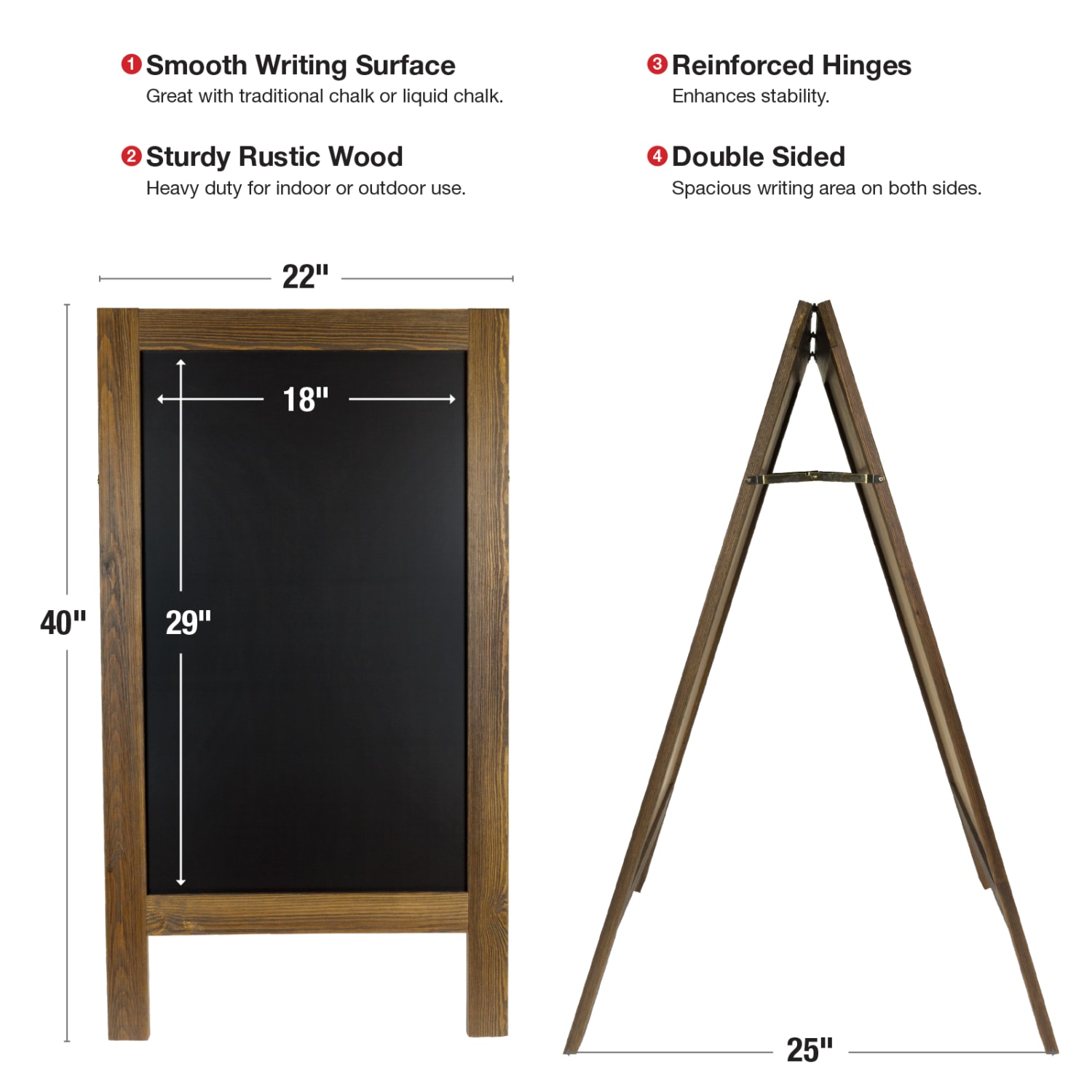 Excello Global Products Double-Sided A-Frame Magnetic Indoor/Outdoor Chalkboard Sign, Porcelain, 40in x 22in, Brown Wood Frame - Image 6