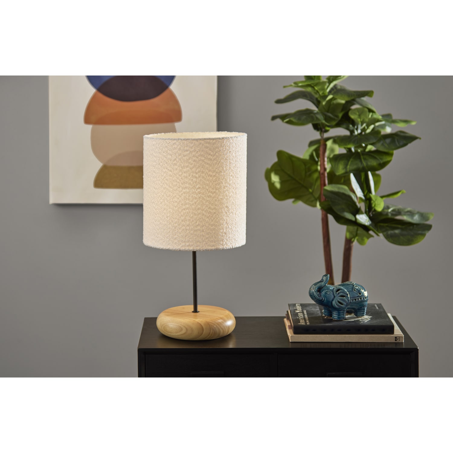 Adesso Brielle Tall Table Lamp, 22inH, Black & White Shade/Natural Base - Image 3