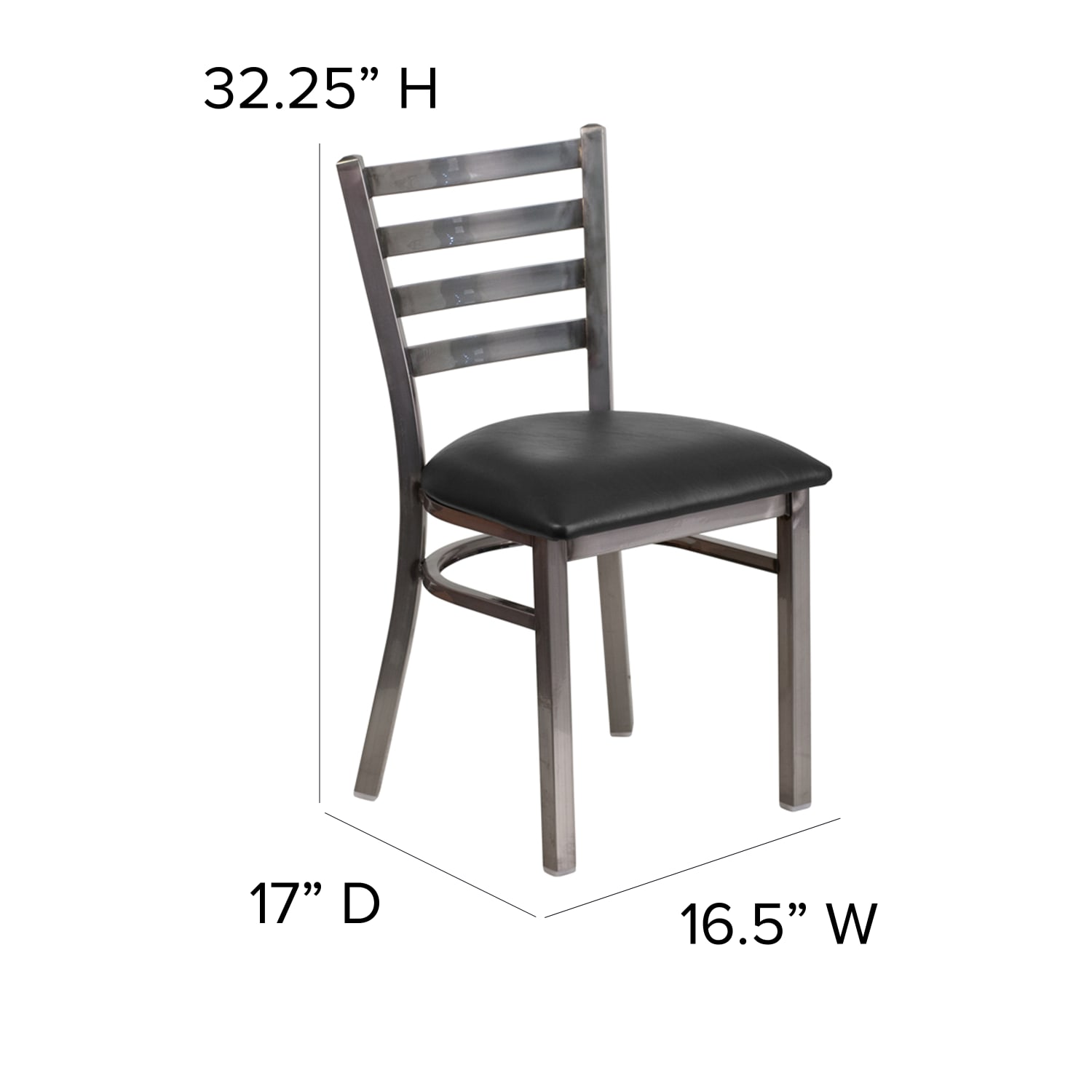 Flash Furniture HERCULES Series Silver Antique Finish with Clear Coat Ladder Back Metal Restaurant Chair  Black Vinyl Seat PopularChairscom