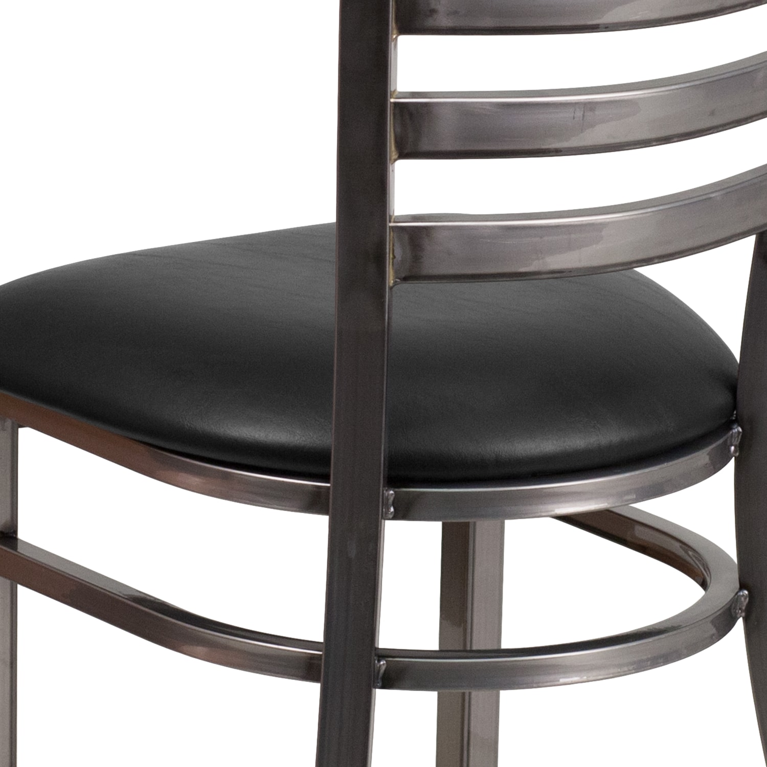 Flash Furniture HERCULES Series Silver Antique Finish with Clear Coat Ladder Back Metal Restaurant Chair  Black Vinyl Seat PopularChairscom