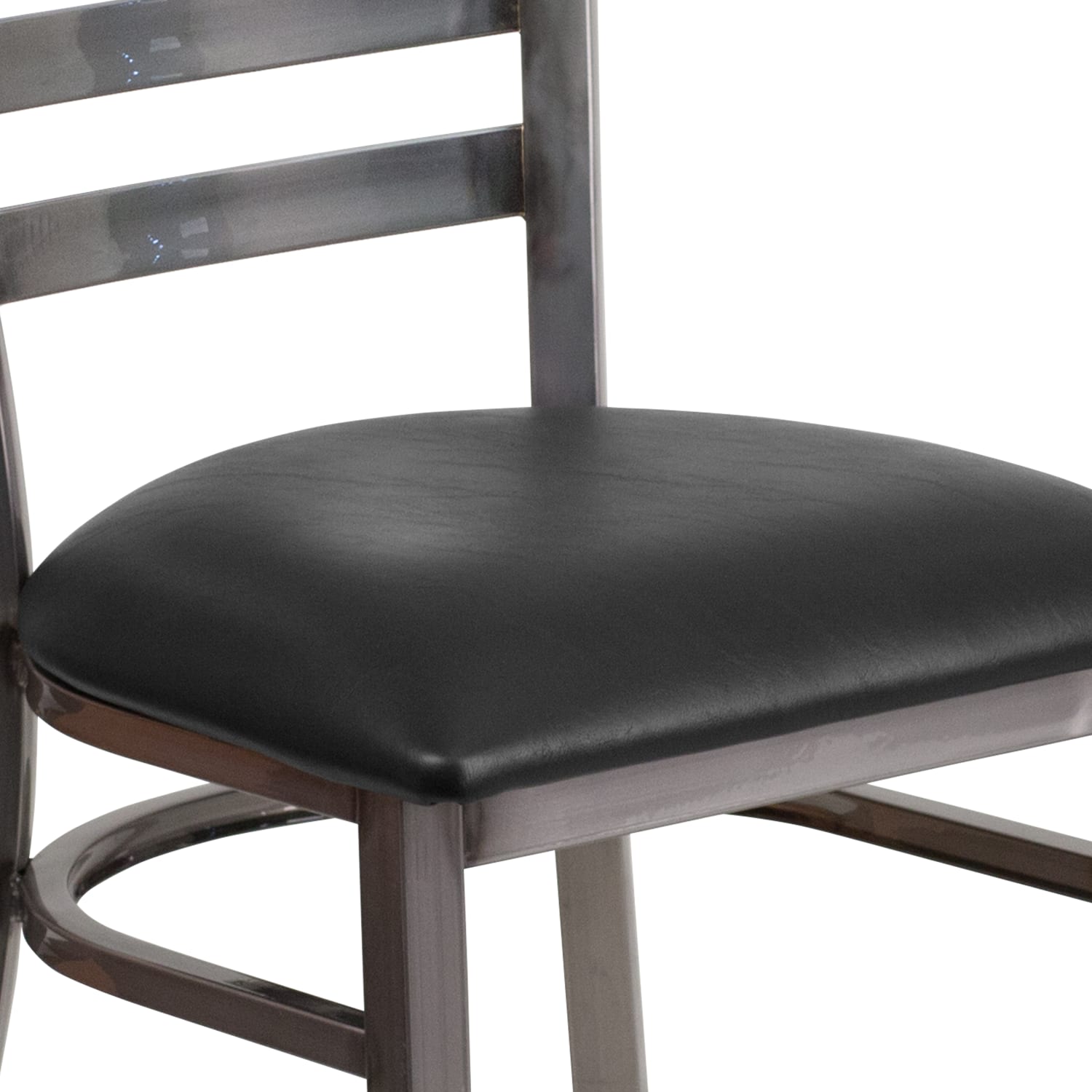 Flash Furniture HERCULES Series Silver Antique Finish with Clear Coat Ladder Back Metal Restaurant Chair  Black Vinyl Seat PopularChairscom