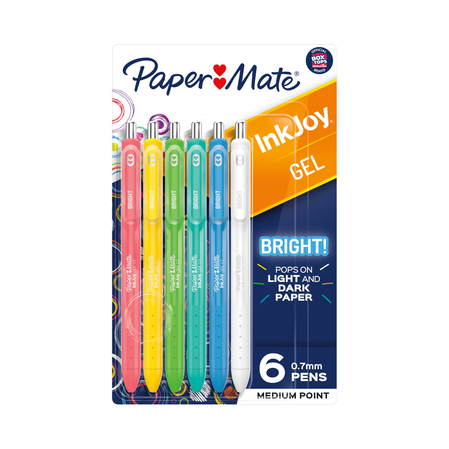 Paper Mate InkJoy Bright Retractable Gel Pens, Medium Point, 0.7 mm, Assorted Barrels, Assorted Ink, Pack Of 6 Pens - Image 3