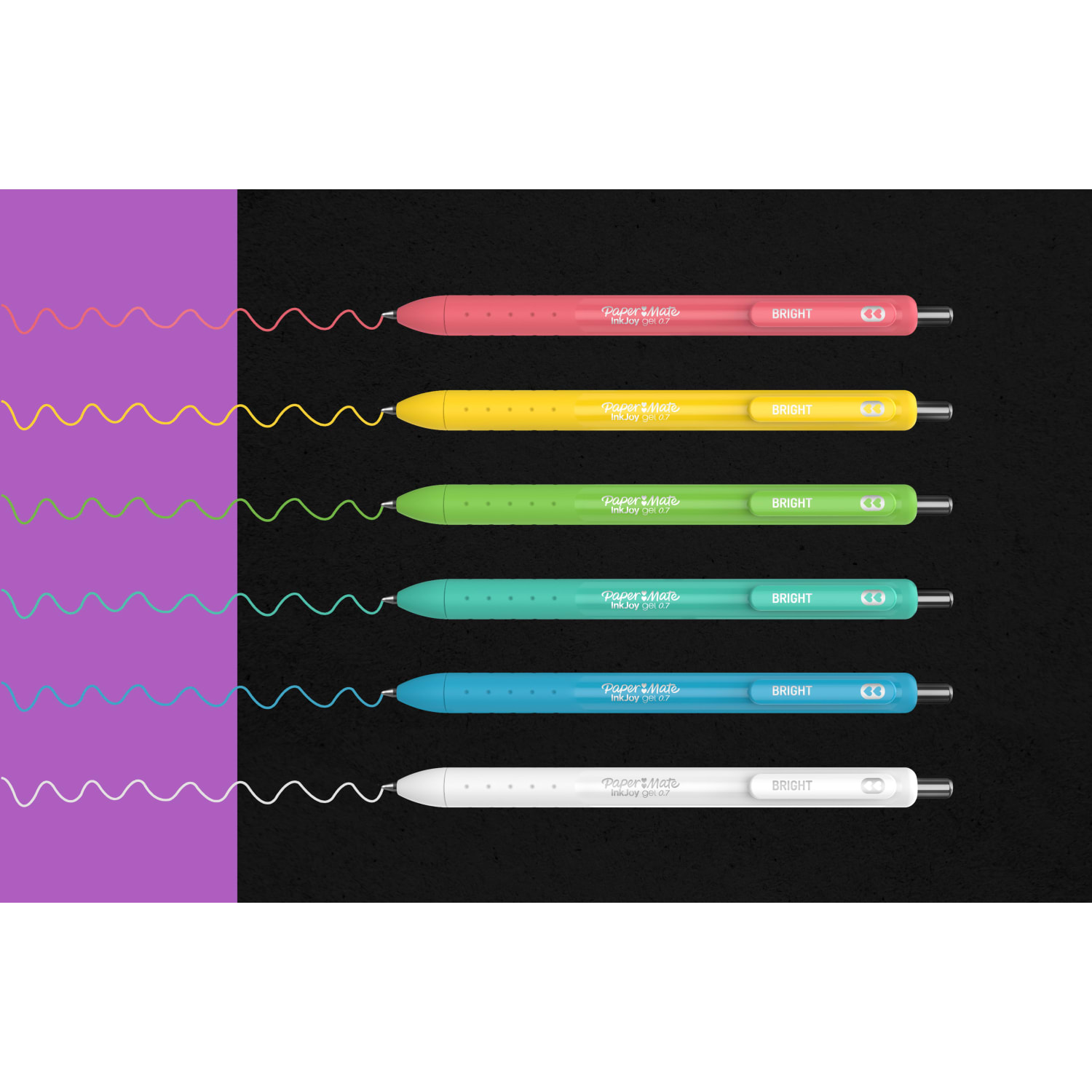 Paper Mate InkJoy Bright Retractable Gel Pens, Medium Point, 0.7 mm, Assorted Barrels, Assorted Ink, Pack Of 6 Pens - Image 4
