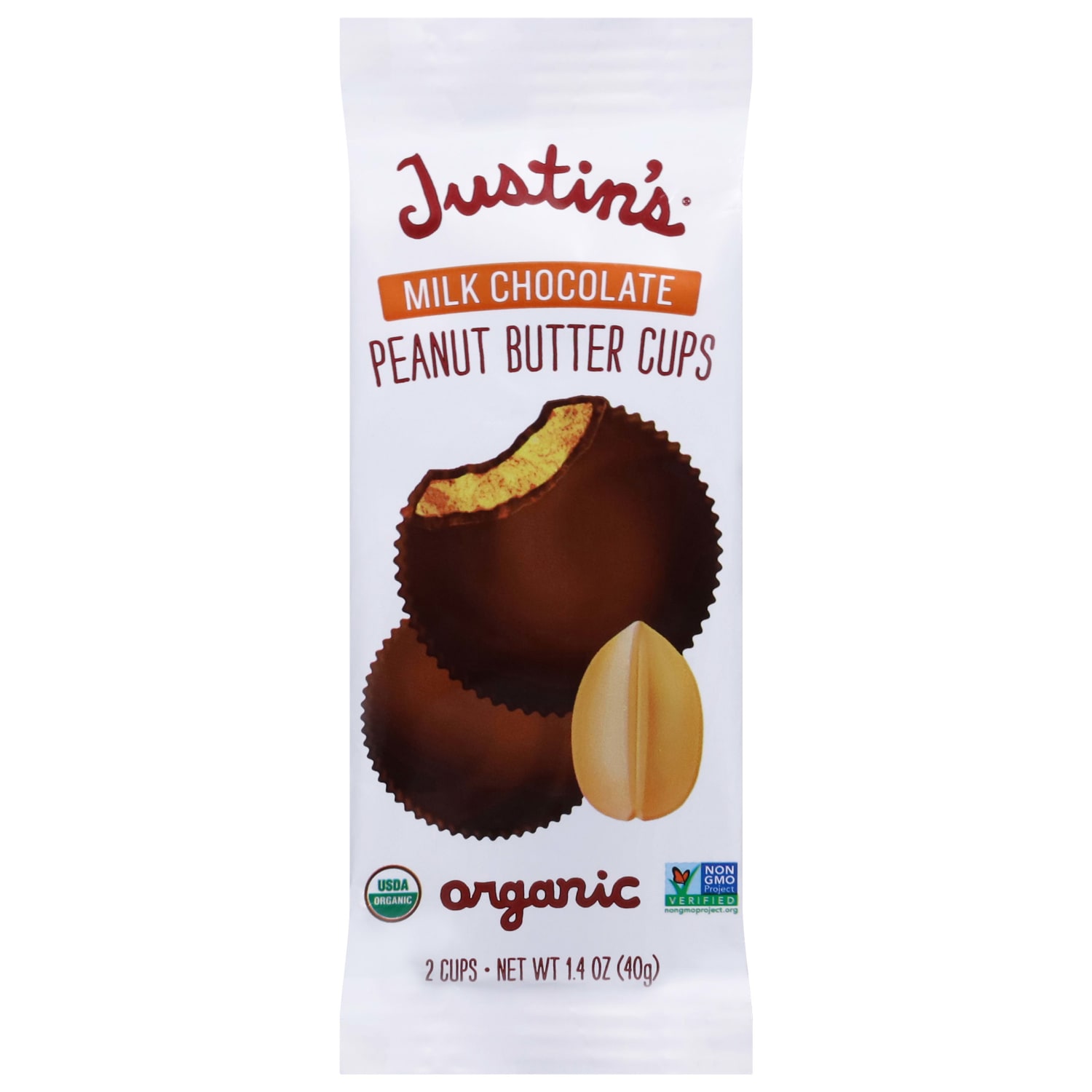 Justins Nut Butter Cups, Organic Peanut Butter Milk Chocolate, 1.4 Oz, Total Qty 12