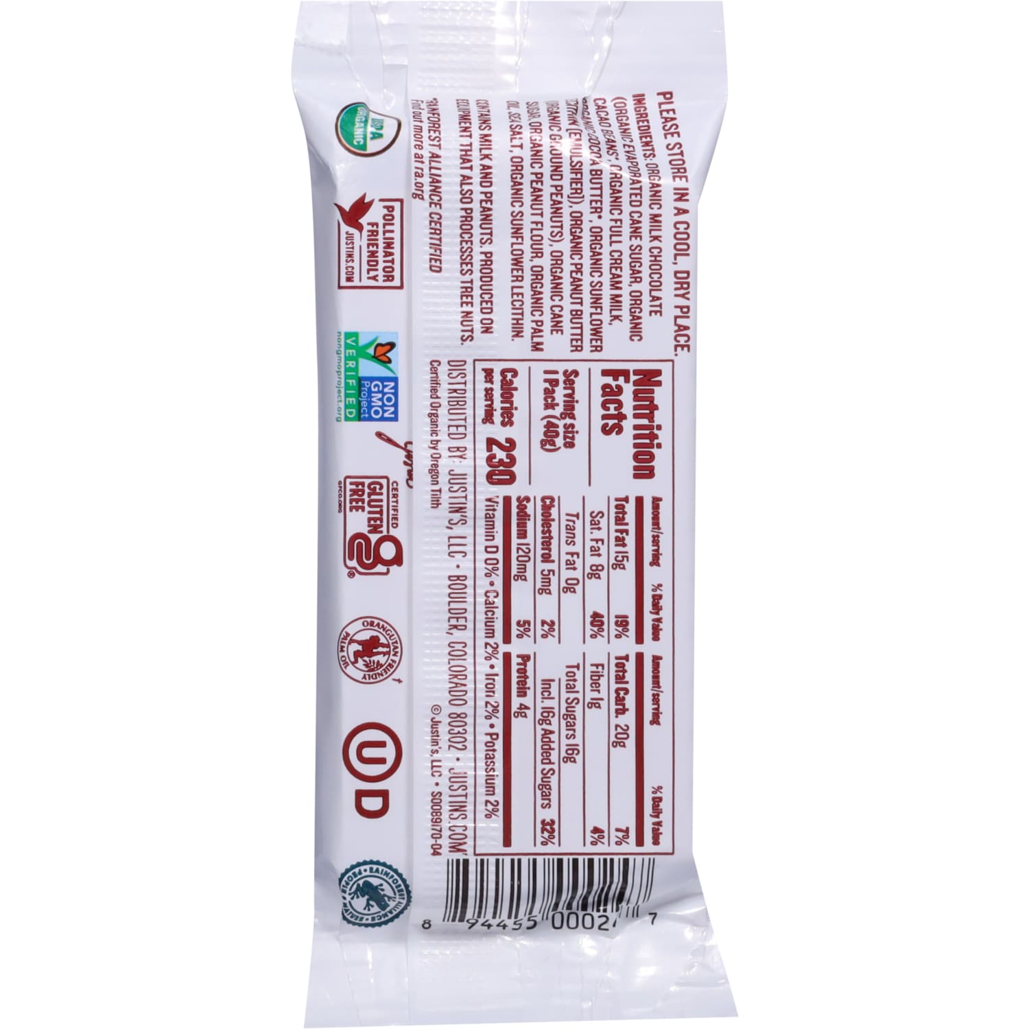 Justins Nut Butter Cups, Organic Peanut Butter Milk Chocolate, 1.4 Oz, Total Qty 12 - Image 3