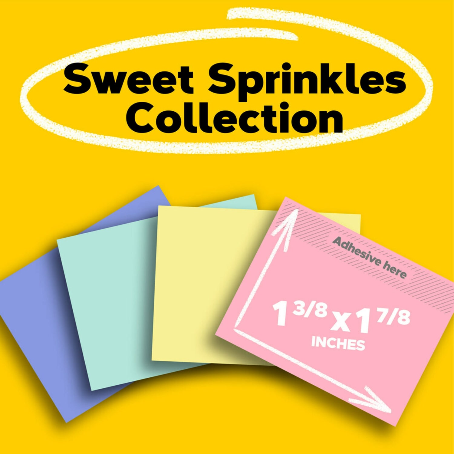 Post-it Greener Notes, 12 Pads, 1 3/8 in x 1 7/8 in, 100% Recycled, Clean Removal, School Supplies and Office Products, Sticky Notes for Vertical Surfaces, Monitors, Walls and Windows, Sweet Sprinkles Collection - Image 3