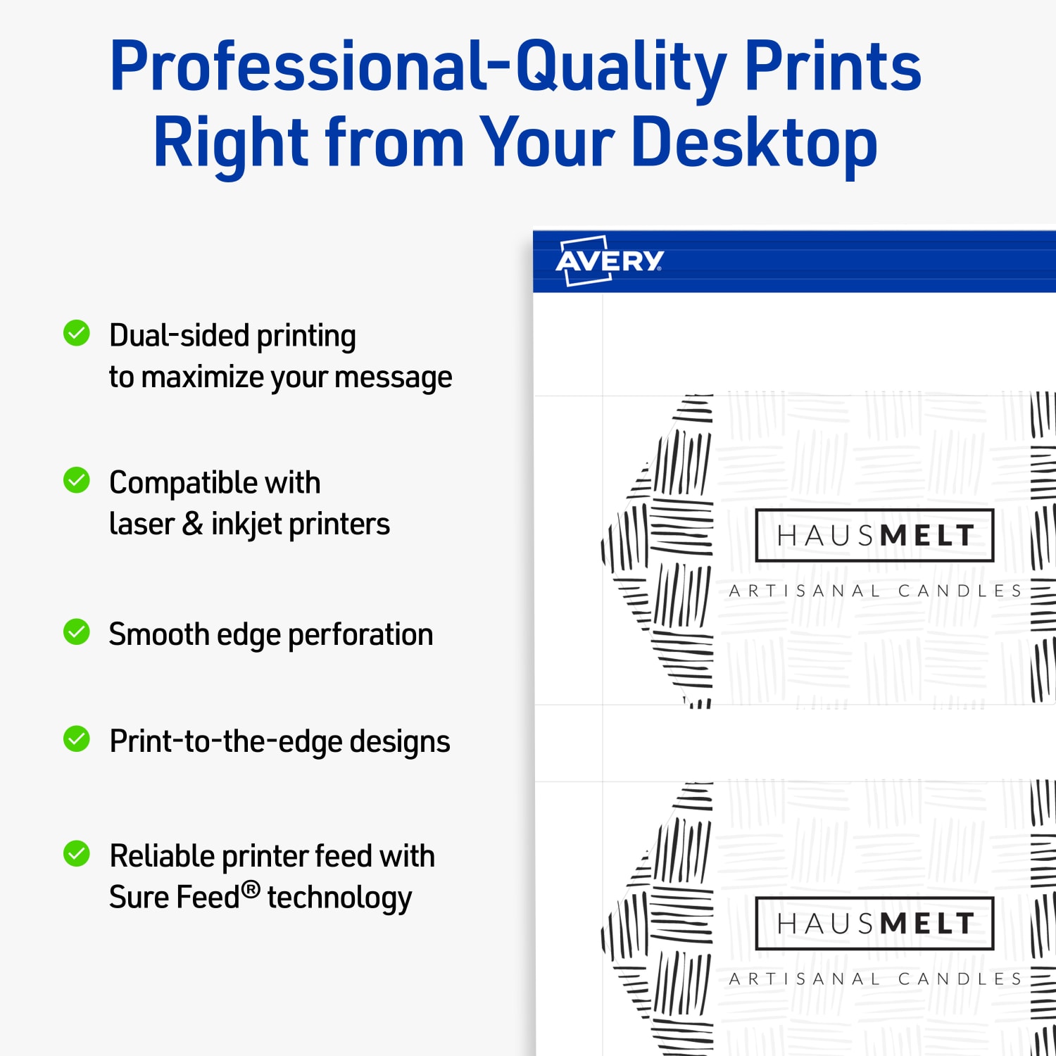 Avery Print-To-The-Edge Business Cards With Sure Feed Technology, 2inx3-1/2in Geo, Matte White, Pack Of 400 - Image 3