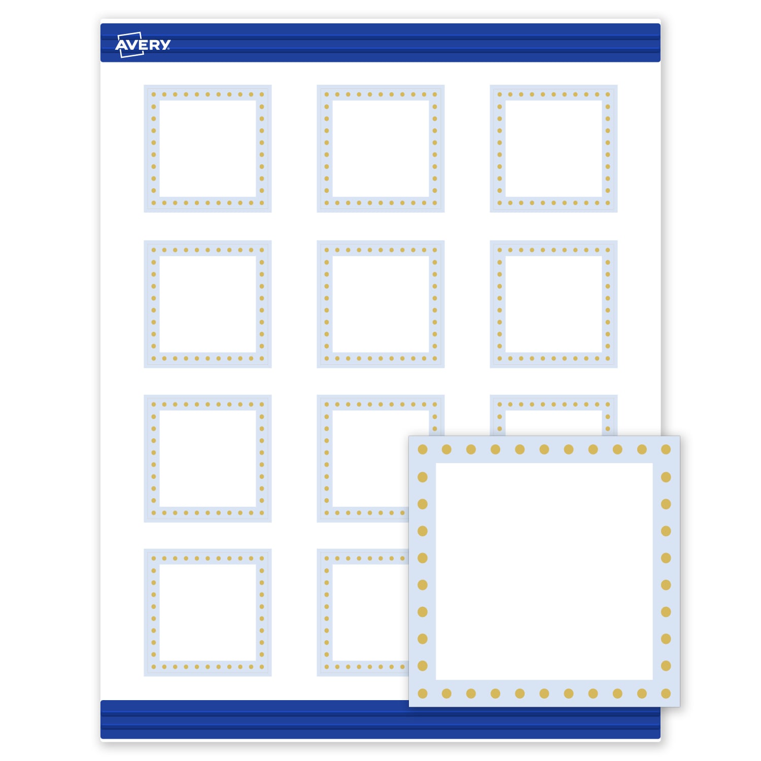 Avery Printable Cards With Sure Feed Technology, 2in x 2in, Matte White With Gold Dots/Blue Border Design, Pack Of 120 - Image 3