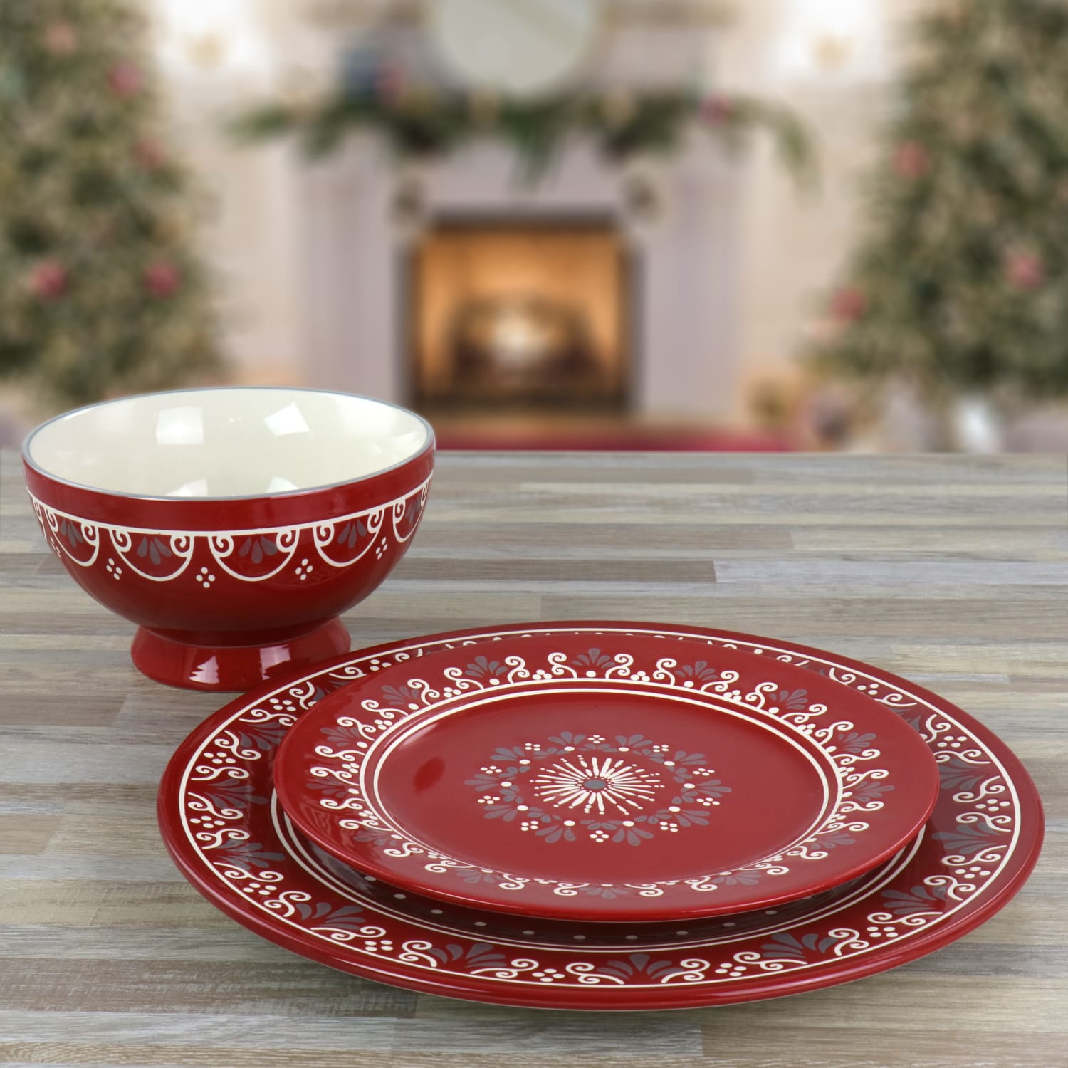 Gibson Coloma 12-Piece Stoneware Dinnerware Set, Red - Image 3
