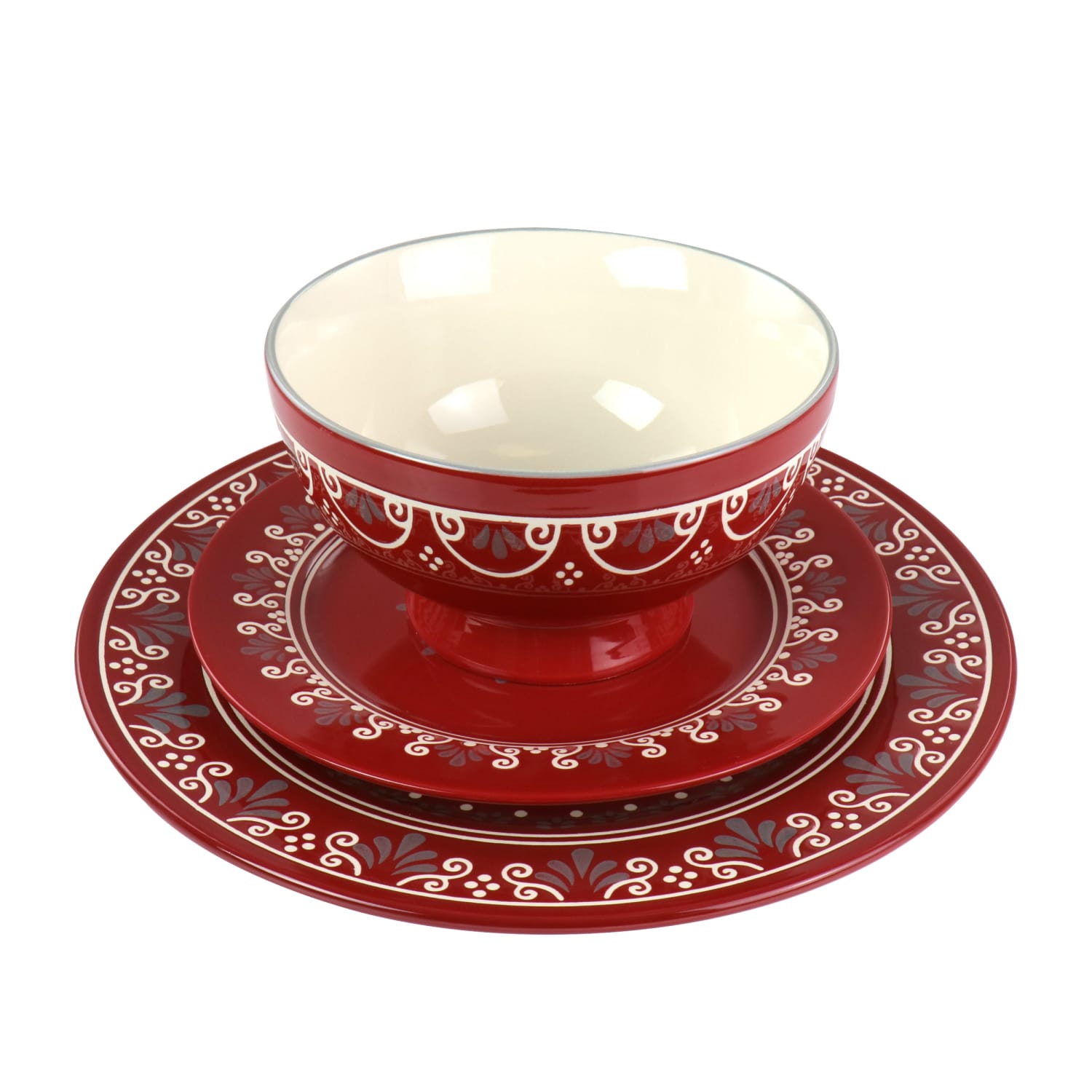 Gibson Coloma 12-Piece Stoneware Dinnerware Set, Red - Image 5