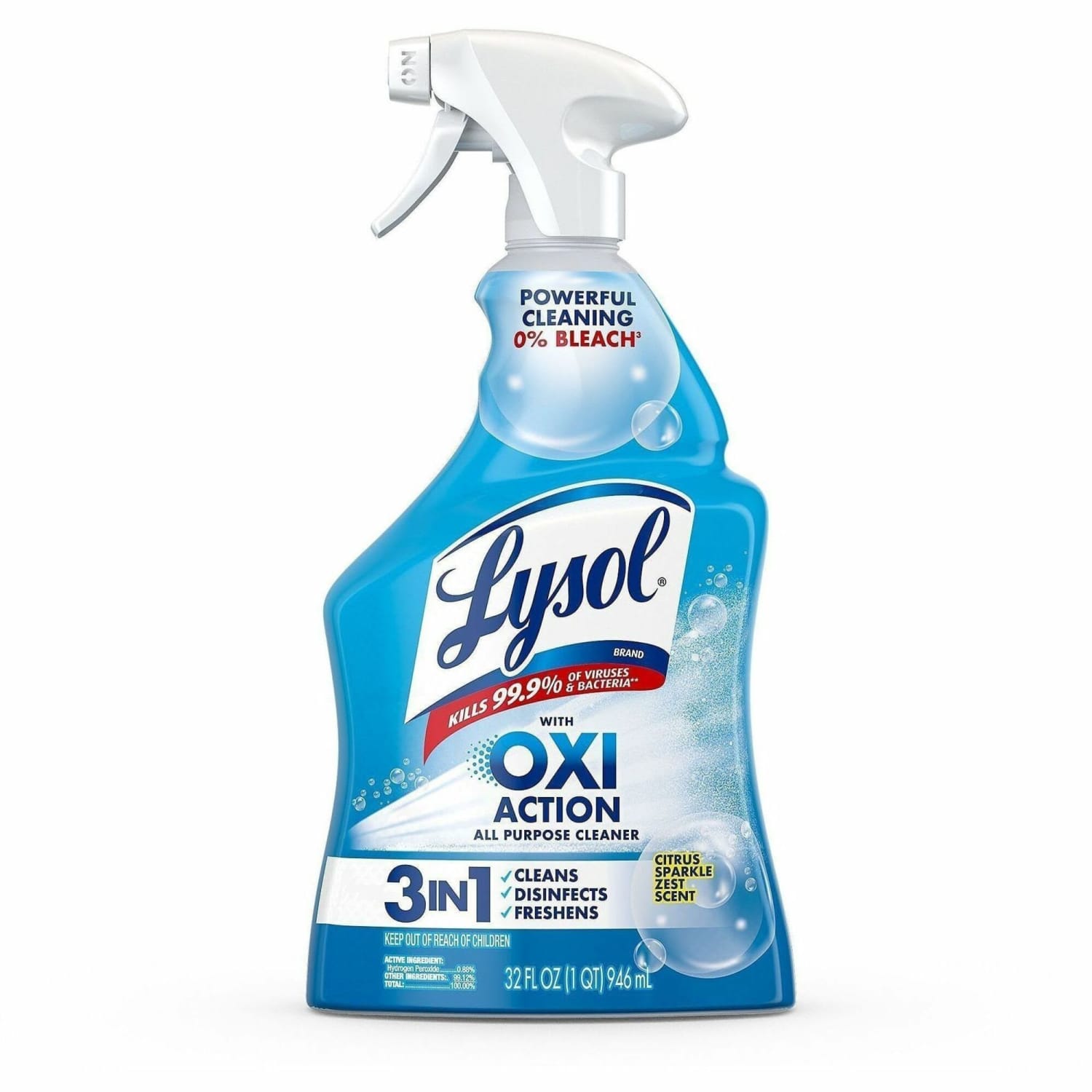 Lysol Hydrogen Peroxide Cleaner - 32 fl oz (1 quart) - Citrus Scent - Residue-free, Long Lasting, Easy to Use, Bleach-free, Disinfectant Spray Bottle