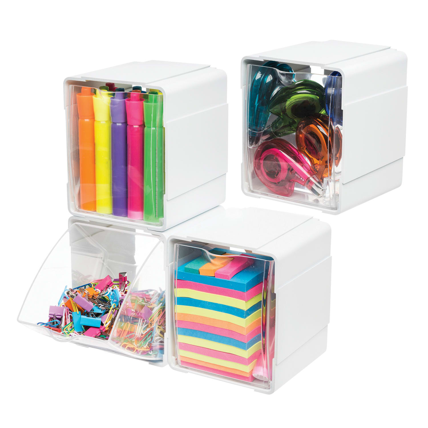 Deflecto Interlocking Tilt Bins, 5-1/2inH x 4-3/4inW x 4-7/8inD, Clear/White, Pack Of 4 Bins - Image 6