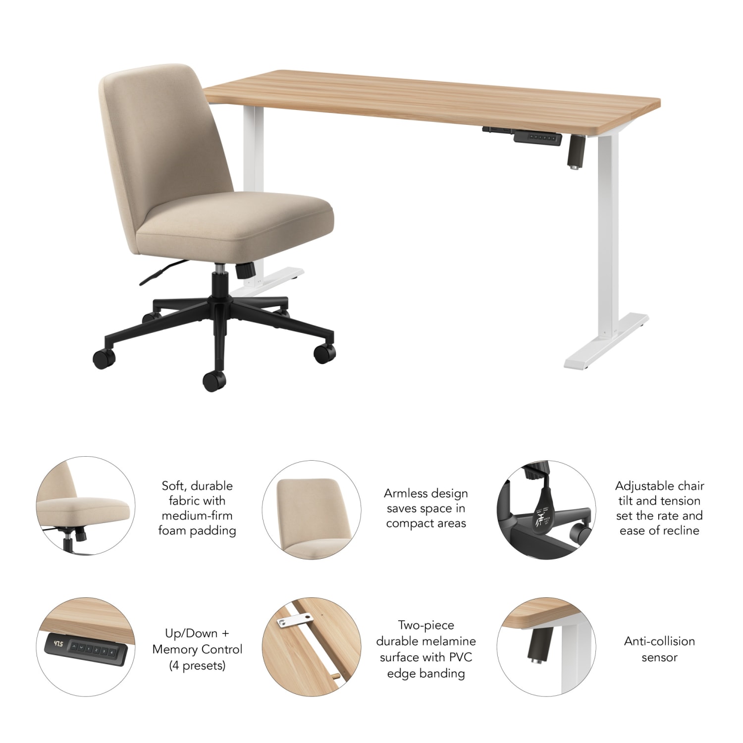 Bush Furniture Energize 55inW x 24inD Electric Height Adjustable Standing Desk and Chair Set, Maple, Standard Delivery Serice - Image 3