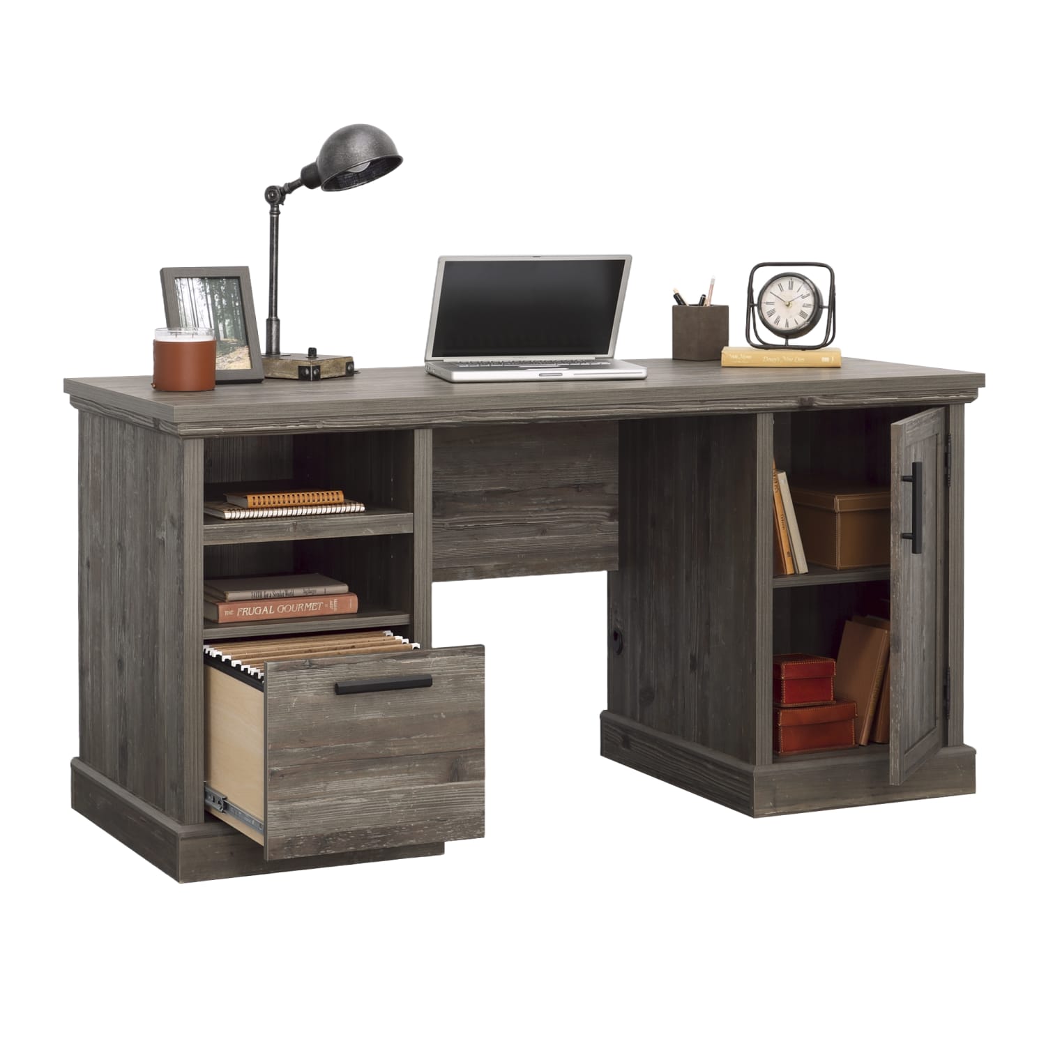Sauder Aspen Post 59inW Double-Pedestal Computer Desk With Drawer, Pebble Pine - Image 3