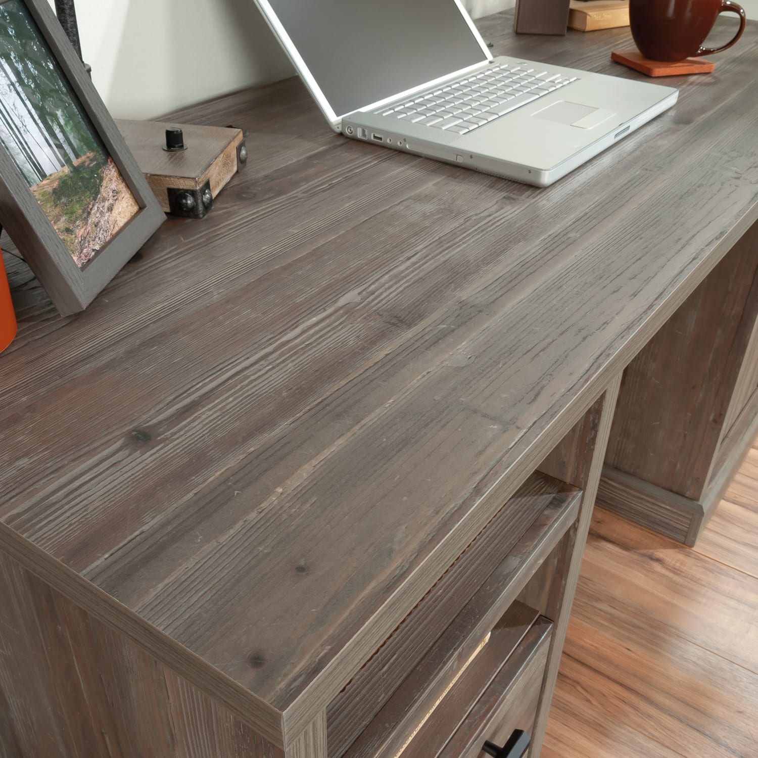 Sauder Aspen Post 59inW Double-Pedestal Computer Desk With Drawer, Pebble Pine - Image 6