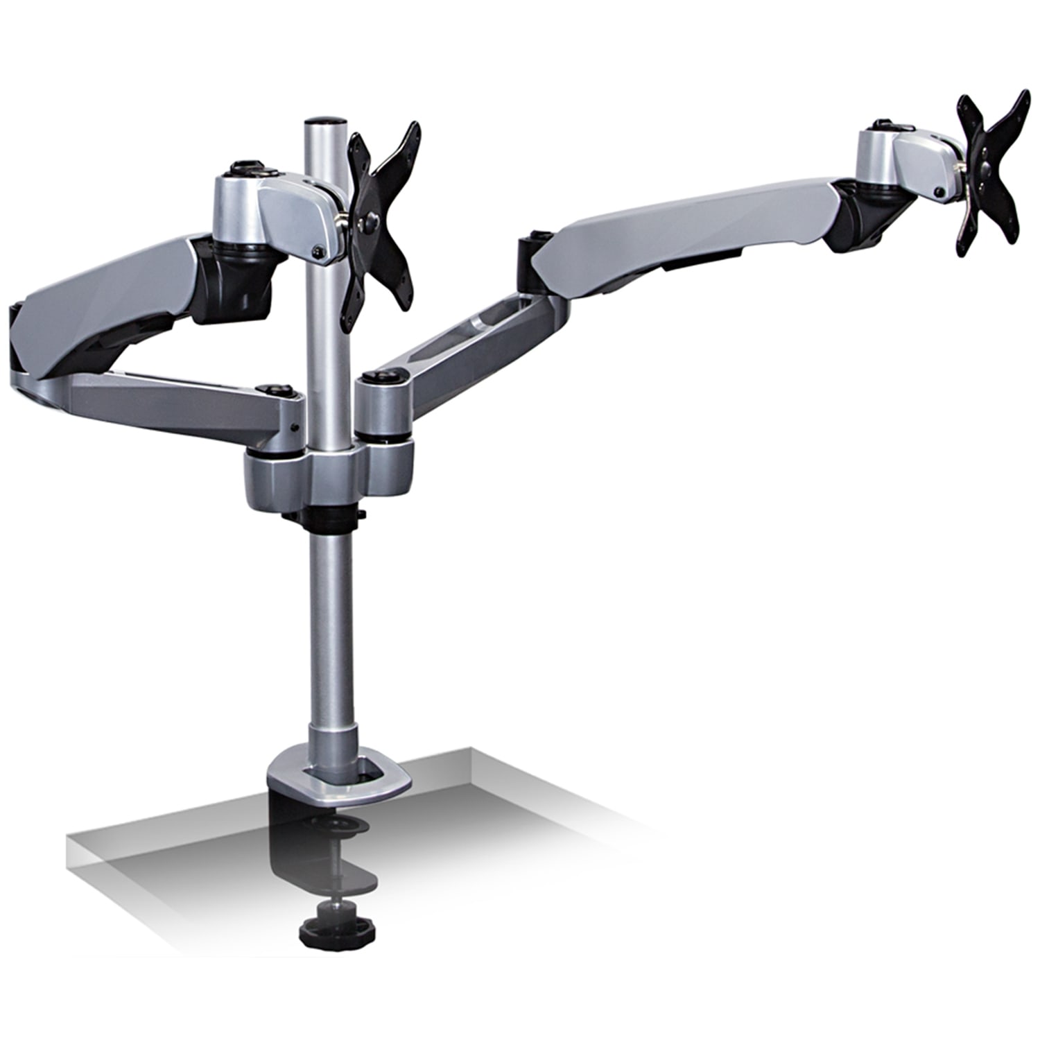 Mount-It! MI-45116 Expandable Dual-Monitor Desk Mount, 10inH x 26inW x 10inD, Silver