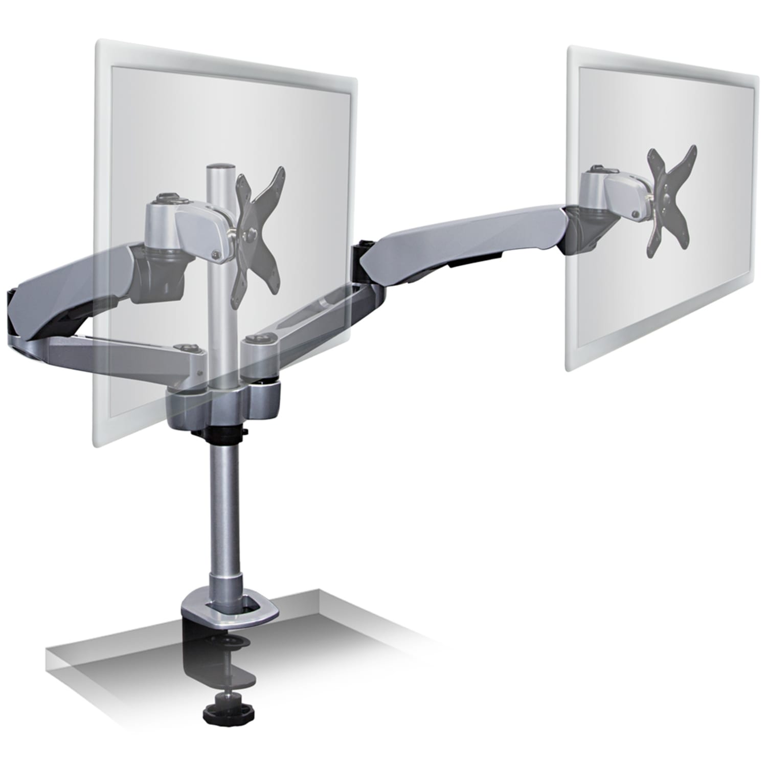 Mount-It! MI-45116 Expandable Dual-Monitor Desk Mount, 10inH x 26inW x 10inD, Silver - Image 3