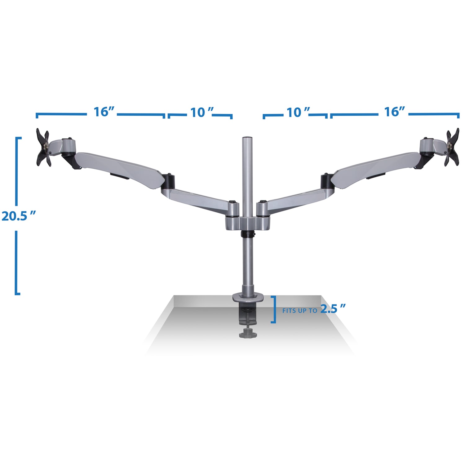 Mount-It! MI-45116 Expandable Dual-Monitor Desk Mount, 10inH x 26inW x 10inD, Silver - Image 6