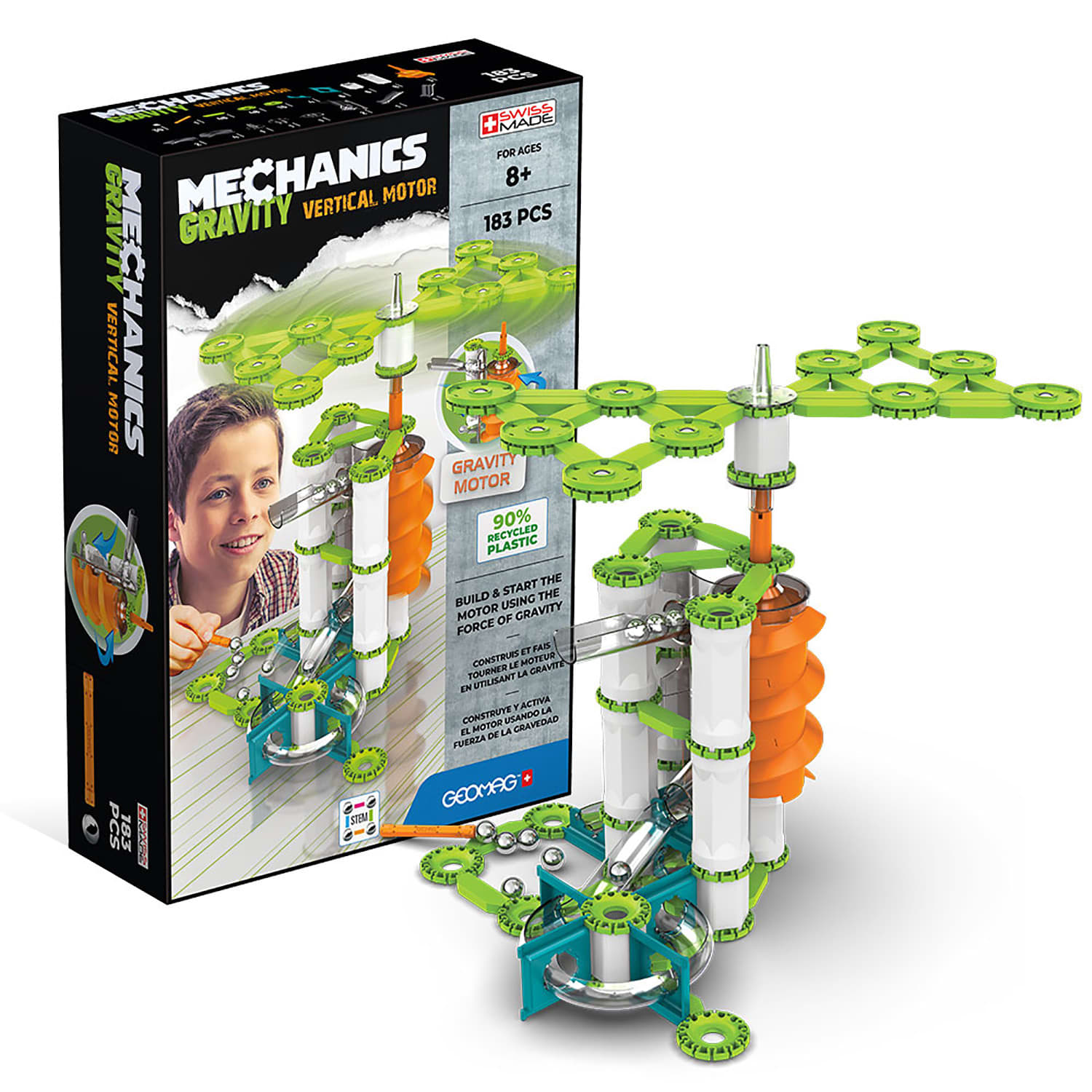 Geomag Mechanics Gravity Construction Set, Vertical Motor Recycled, 183 Pieces - Image 3