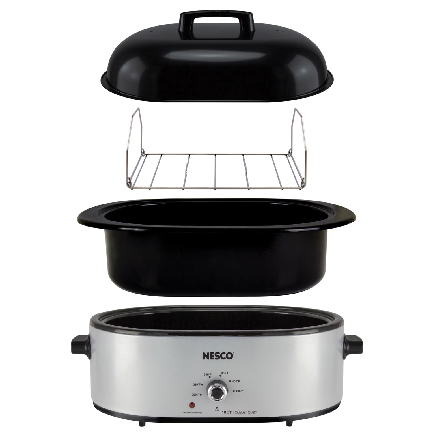 Nesco 18 Qt 1450W Portable Roaster With Porcelain Cookwell, Silver - Image 3