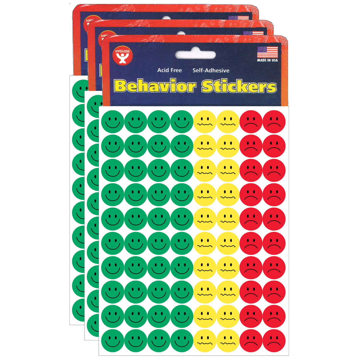 Hygloss Behavior Stickers, Assorted Colors, 1,200 Stickers Per Pack, Set Of 3 Packs