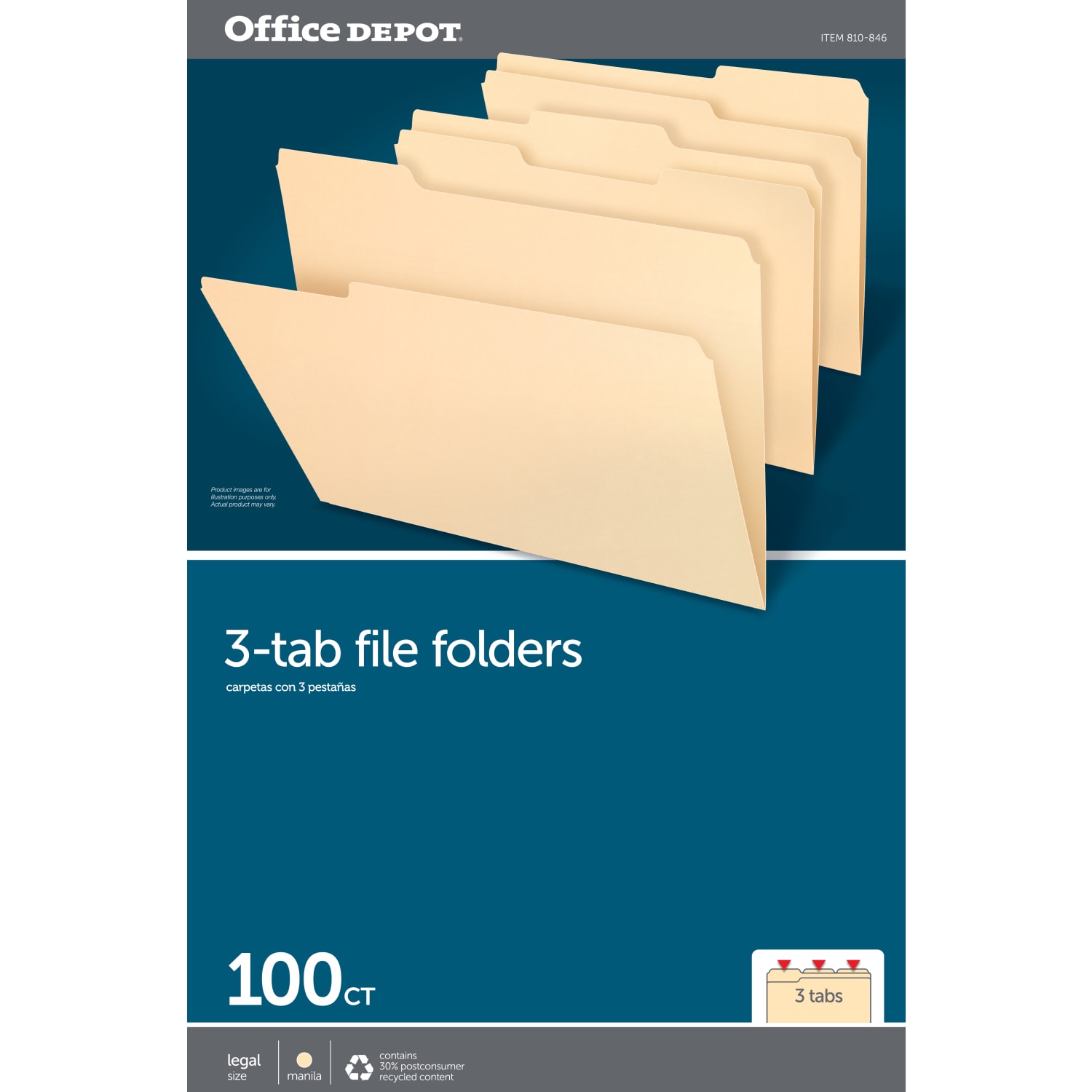 Office Depot Brand File Folders, 1/3 Cut, Legal Size, 30% Recycled, Manila, Pack Of 100 - Image 3