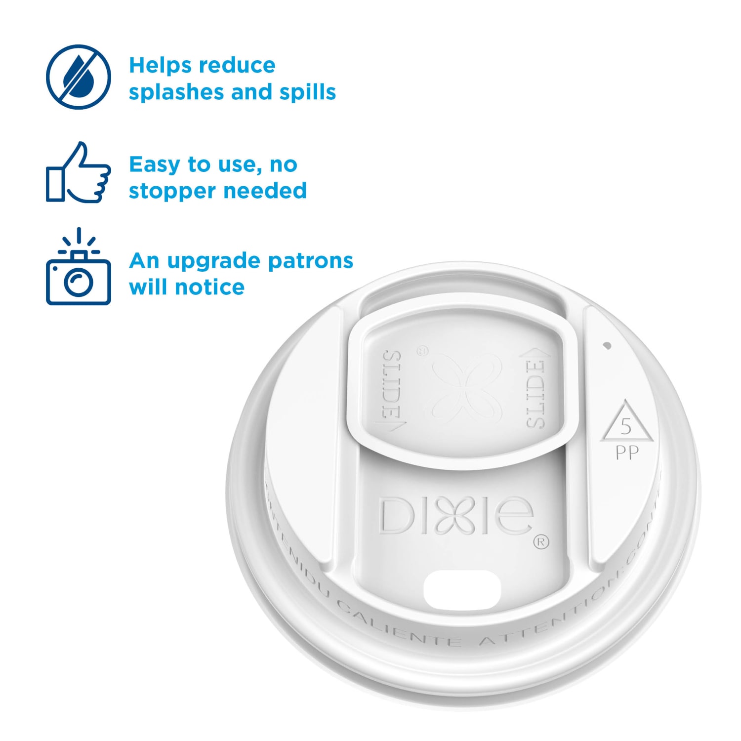 Dixie Reclosable Sliding Hot Cup Lids, Fits 10-20 Oz Cups, White, 1,000 Count (100 Lids Per Sleeve, 10 Sleeves Per Case) - Image 4