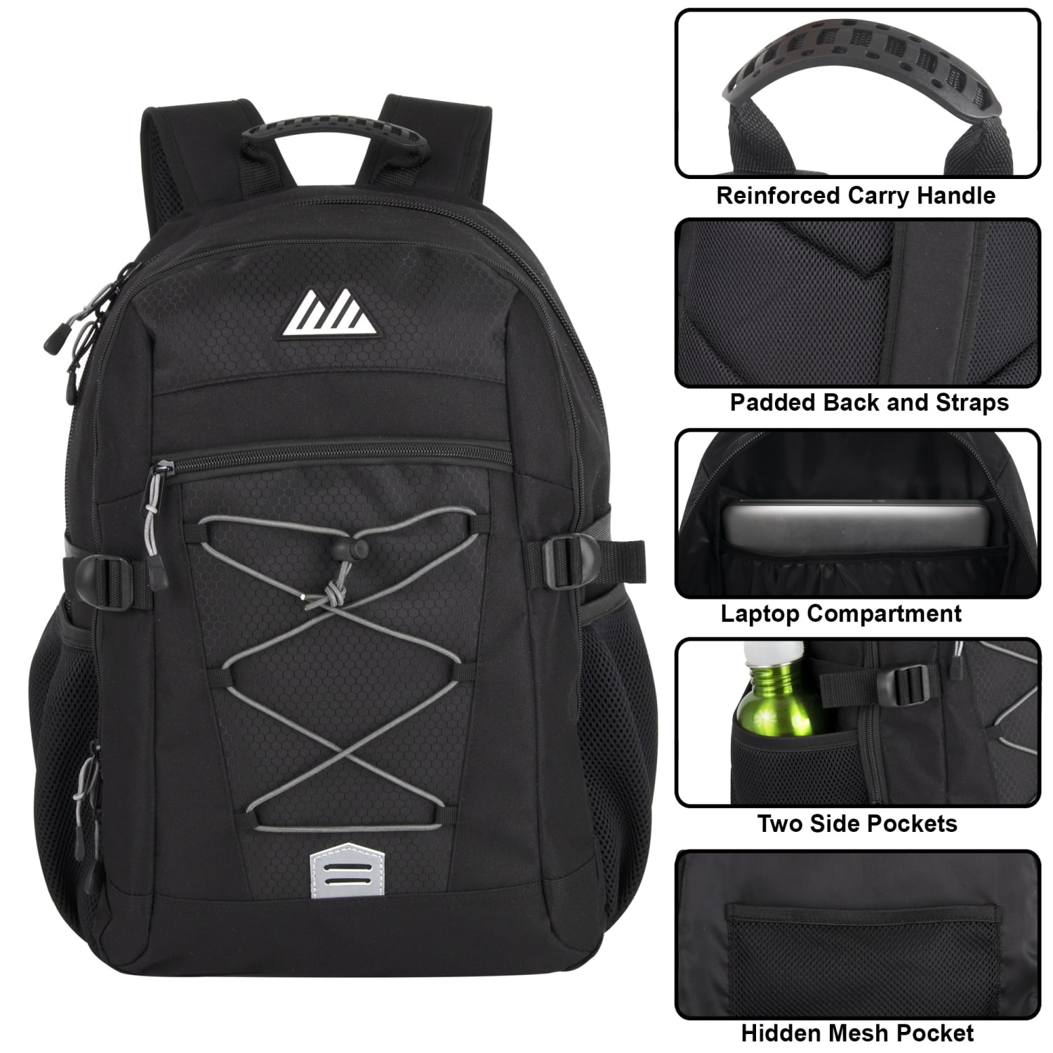 Trailmaker Bungee Backpack With 17in Laptop Sleeve, Black - Image 3