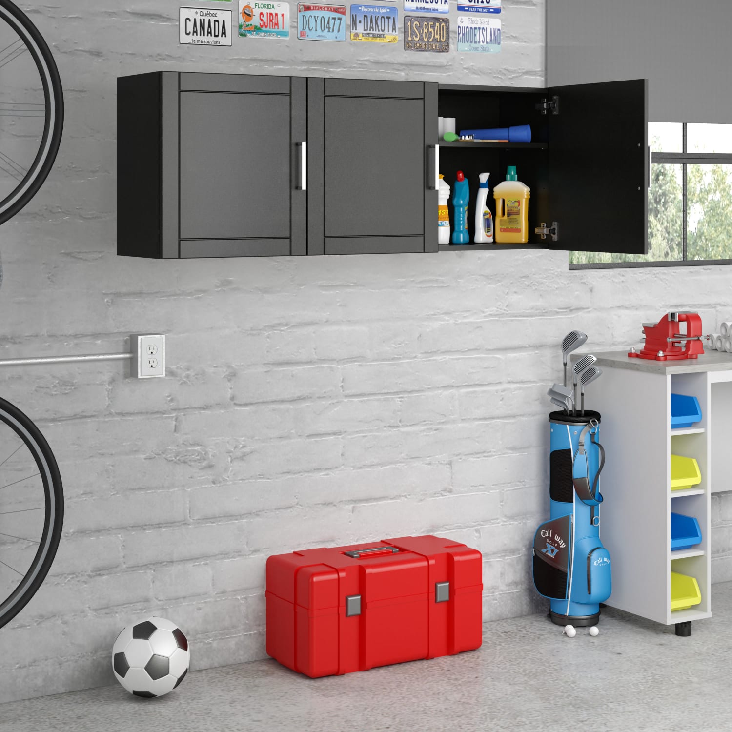 Ameriwood Home Callahan Wall Cabinet, 20-5/16inH x 54inW x 12-1/2inD, Black - Image 3