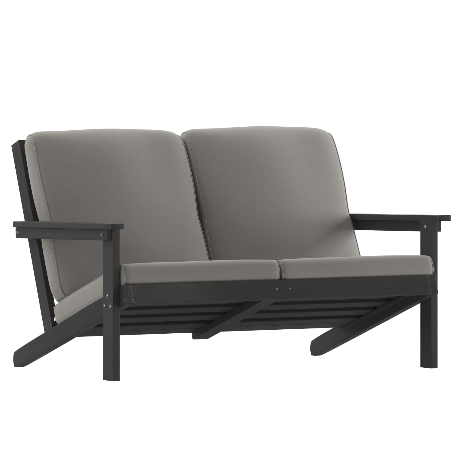 Flash Furniture Charlestown All Weather Poly Resin Wood Adirondack Style Deep Seat Outdoor Furniture Patio Loveseat GrayBlack  JJC14022BK PopularChairscom