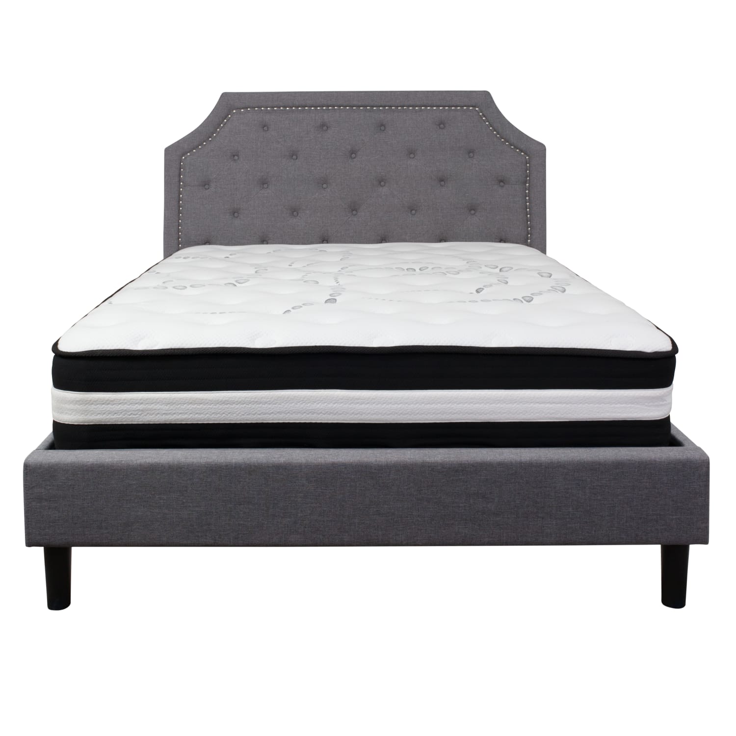 Flash Furniture Brighton Arched Tufted Upholstered Platform Bed And Pocket Spring Mattress, Queen, Light Gray - Image 6