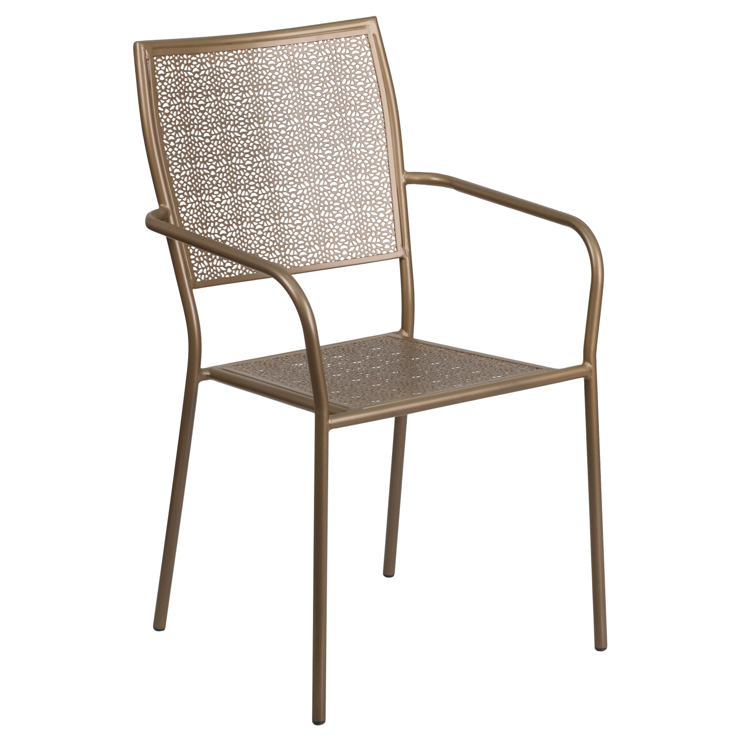 Flash Furniture Oia Indoor/Outdoor Steel Patio Armchair with Square Back, Gold - Image 3