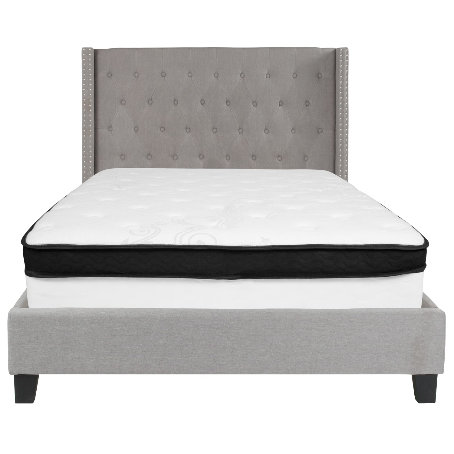 Flash Furniture Riverdale Tufted Upholstered Platform Bed, Full, Light Gray - HGBMF42 - Image 6