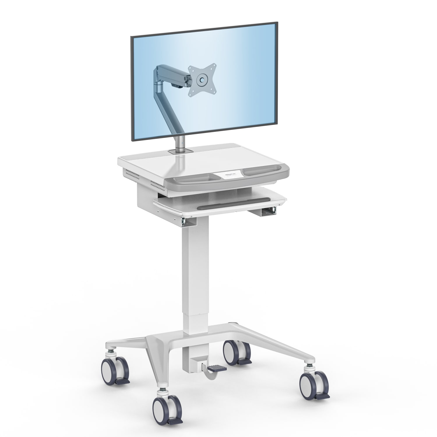 Mount-It! MedHub Mobile Medical Cart Workstation With Spring Arm Monitor Mount, 62-5/8inH x 25-5/8inW x 21-3/4inD, White/Gray - Image 3